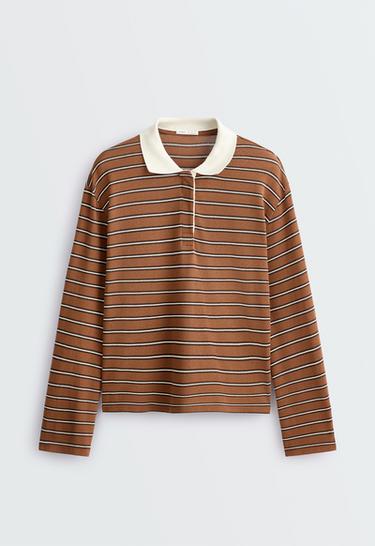 Piqué cotton striped polo shirt — TERRACOTTA 5