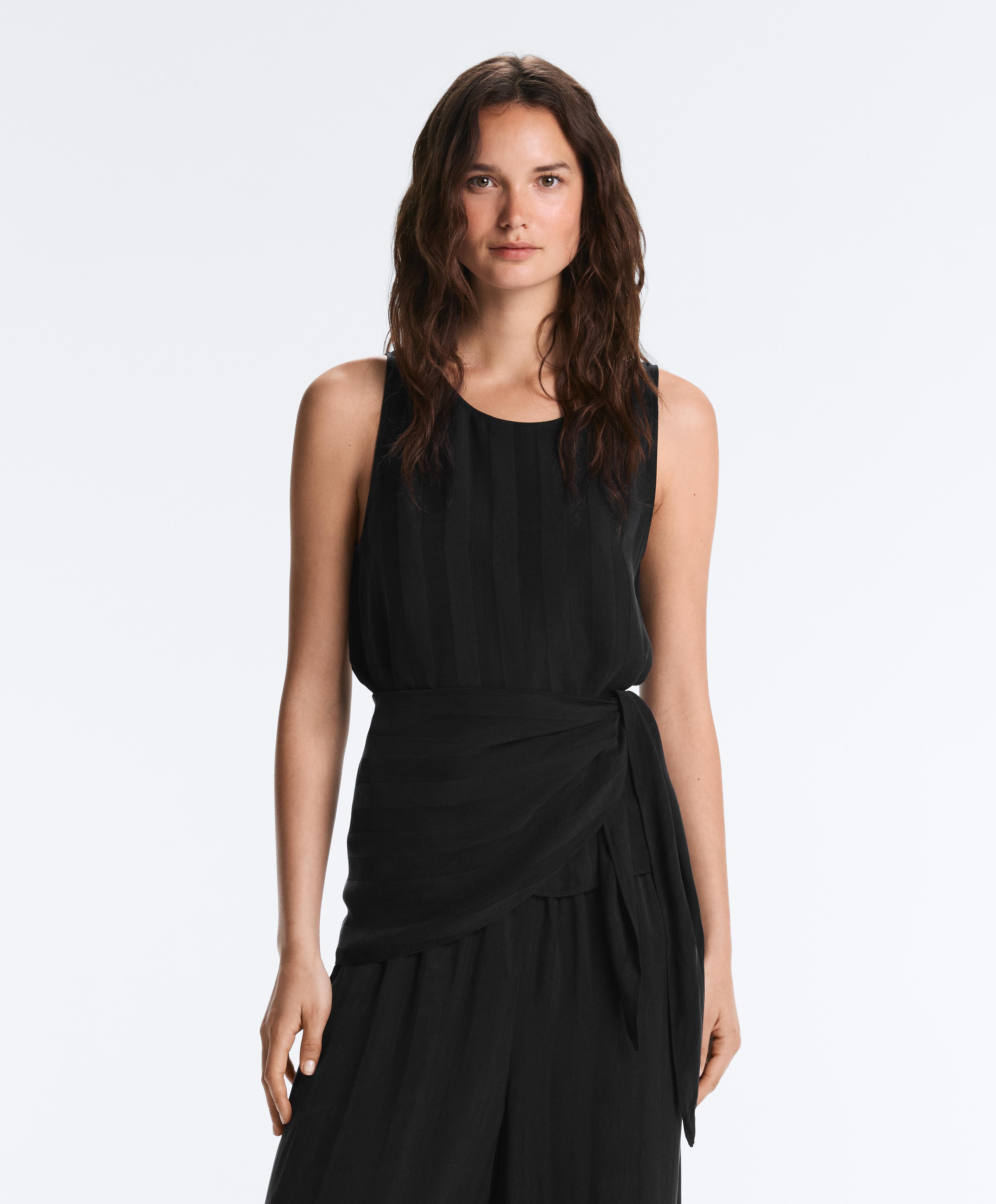 100% cupro sleeveless top with scarf — BLACK
