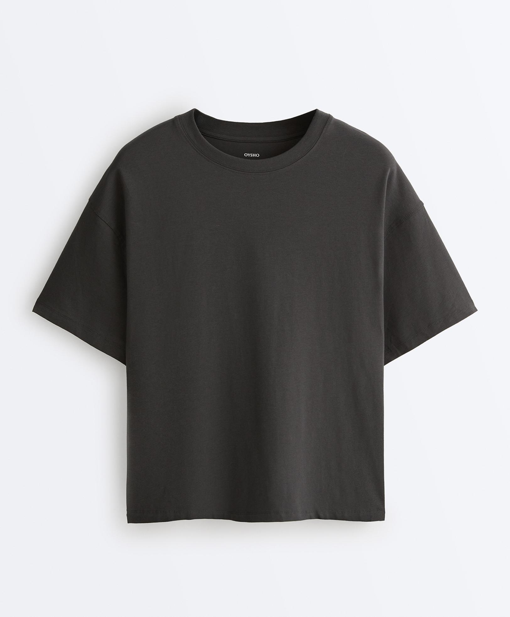 Boxy short-sleeve cotton blend T-shirt — ASPHALT
