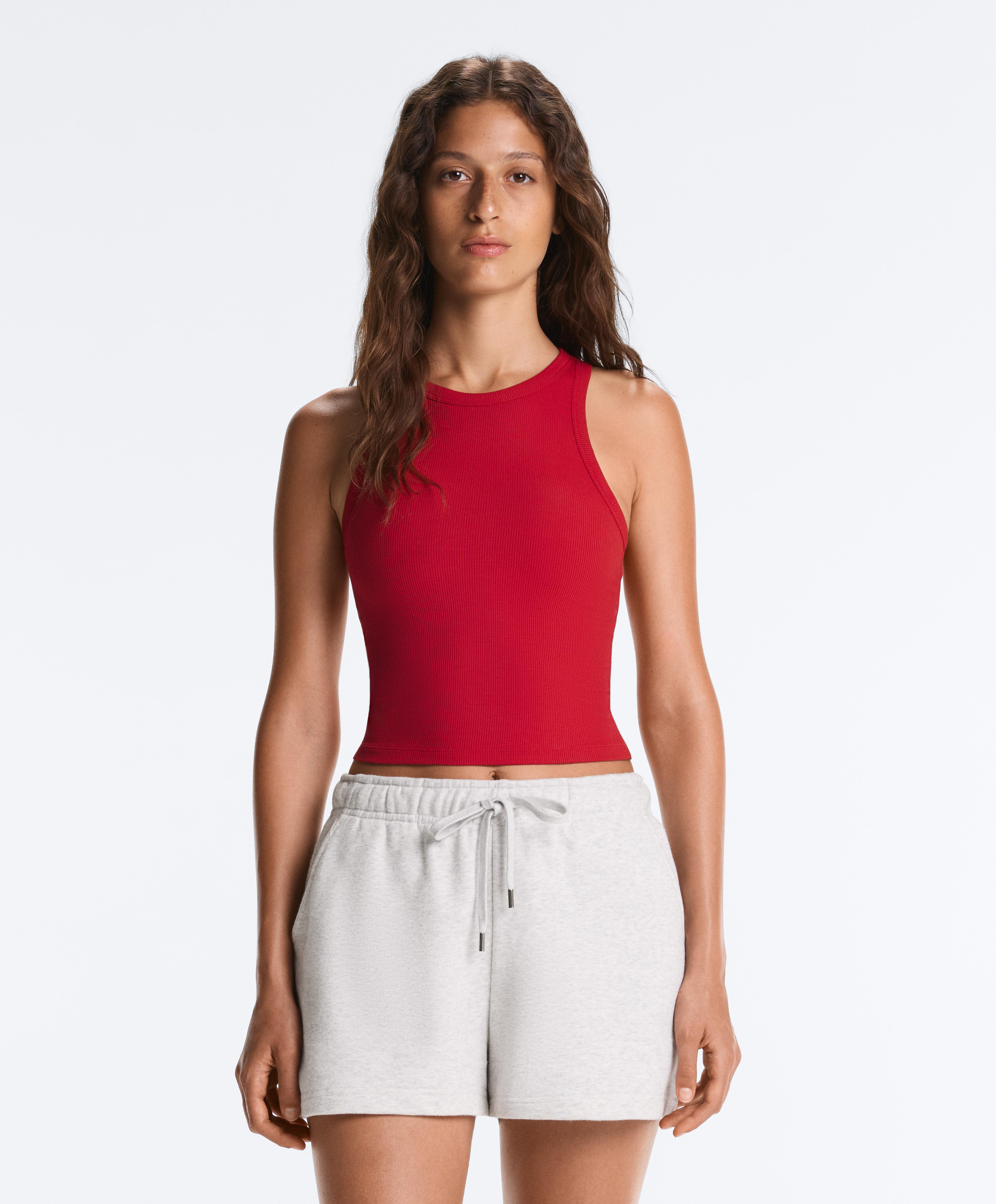 Rib modal blend long tank top — STRONG RED
