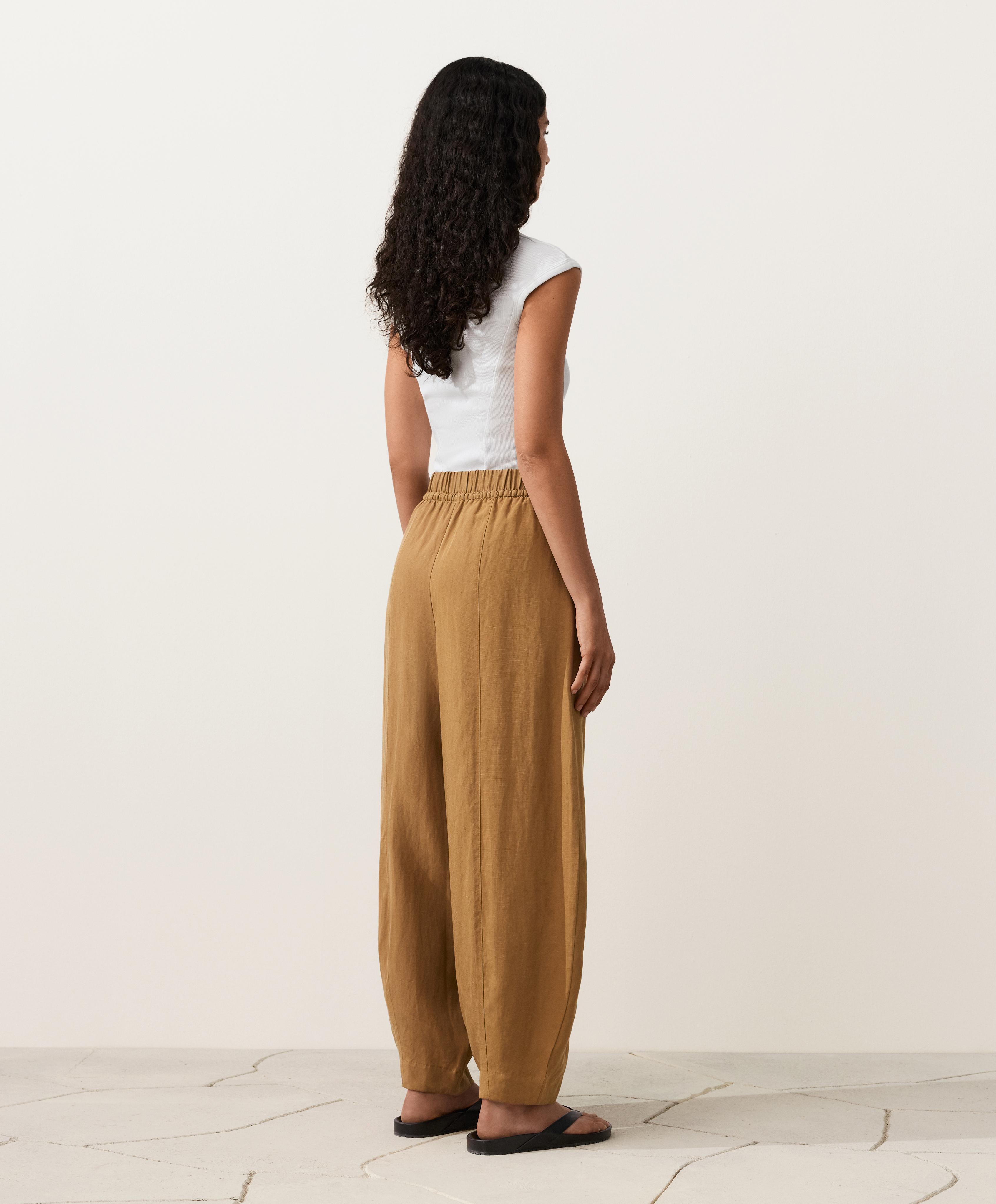 Balloon trousers lyocell blend and 24% linen with seams — COPPER