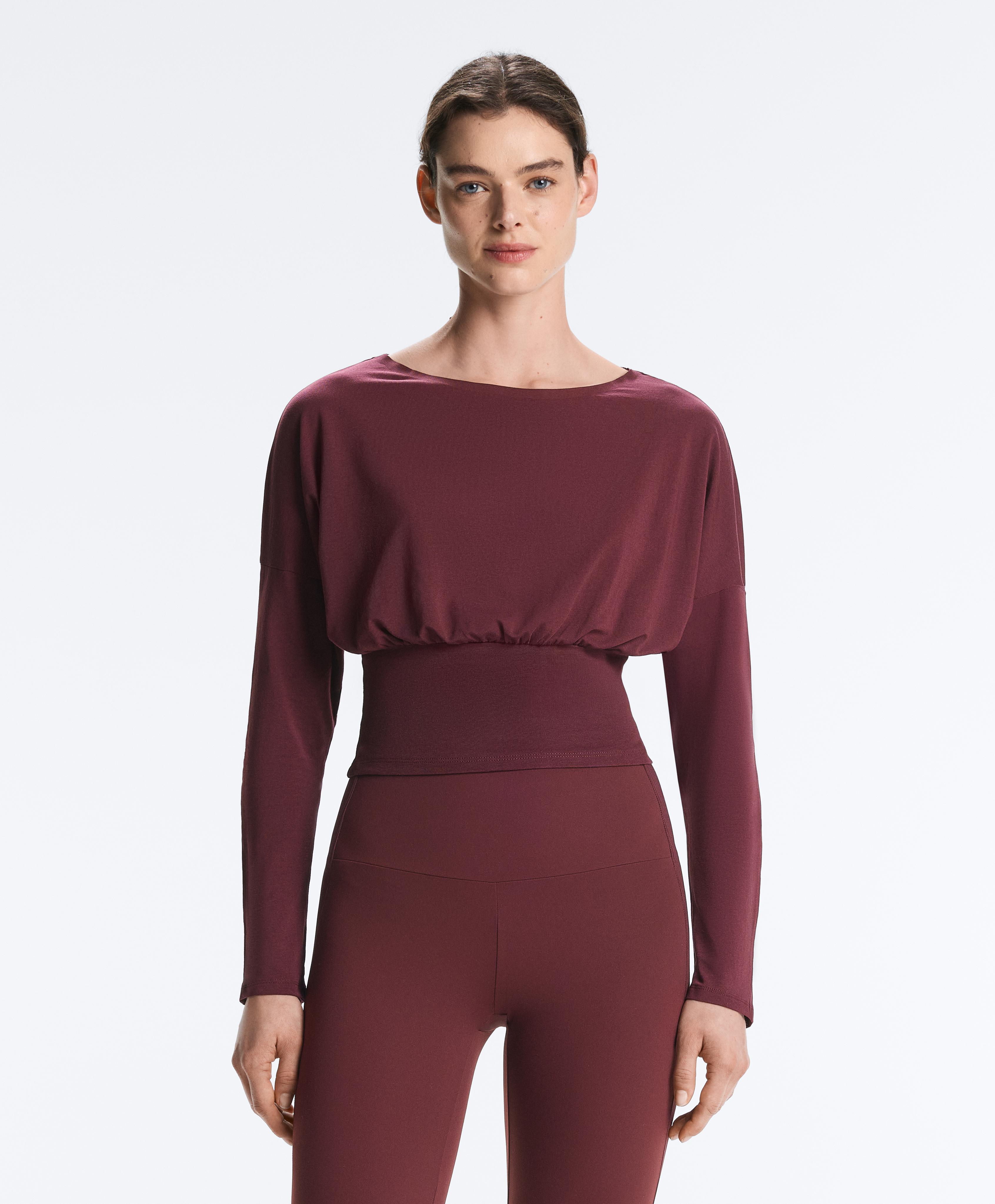 Fitted waist cotton blend T-shirt — MAROON