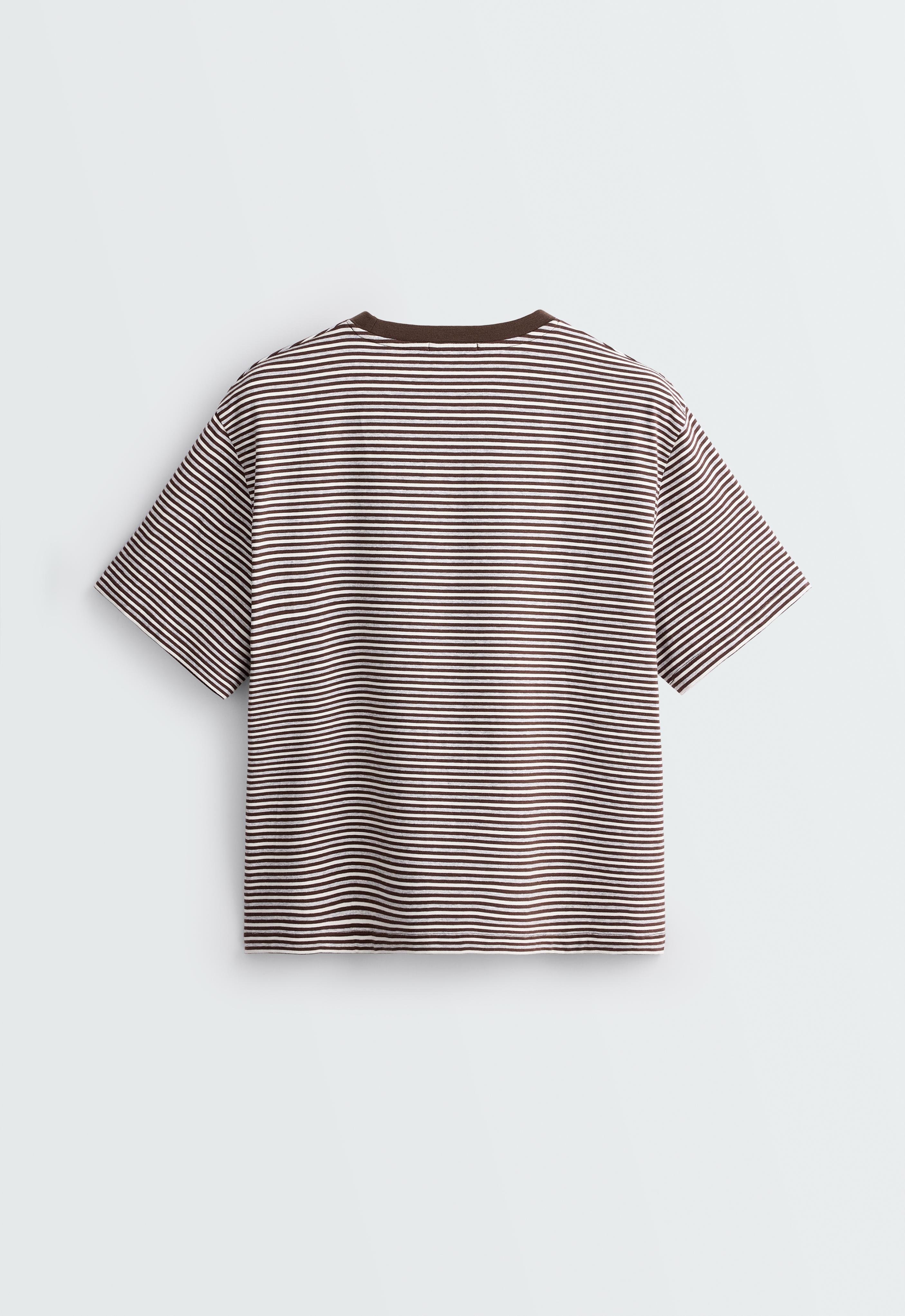 Regular fit striped cotton blend short-sleeved T-shirt — CHOCOLATE