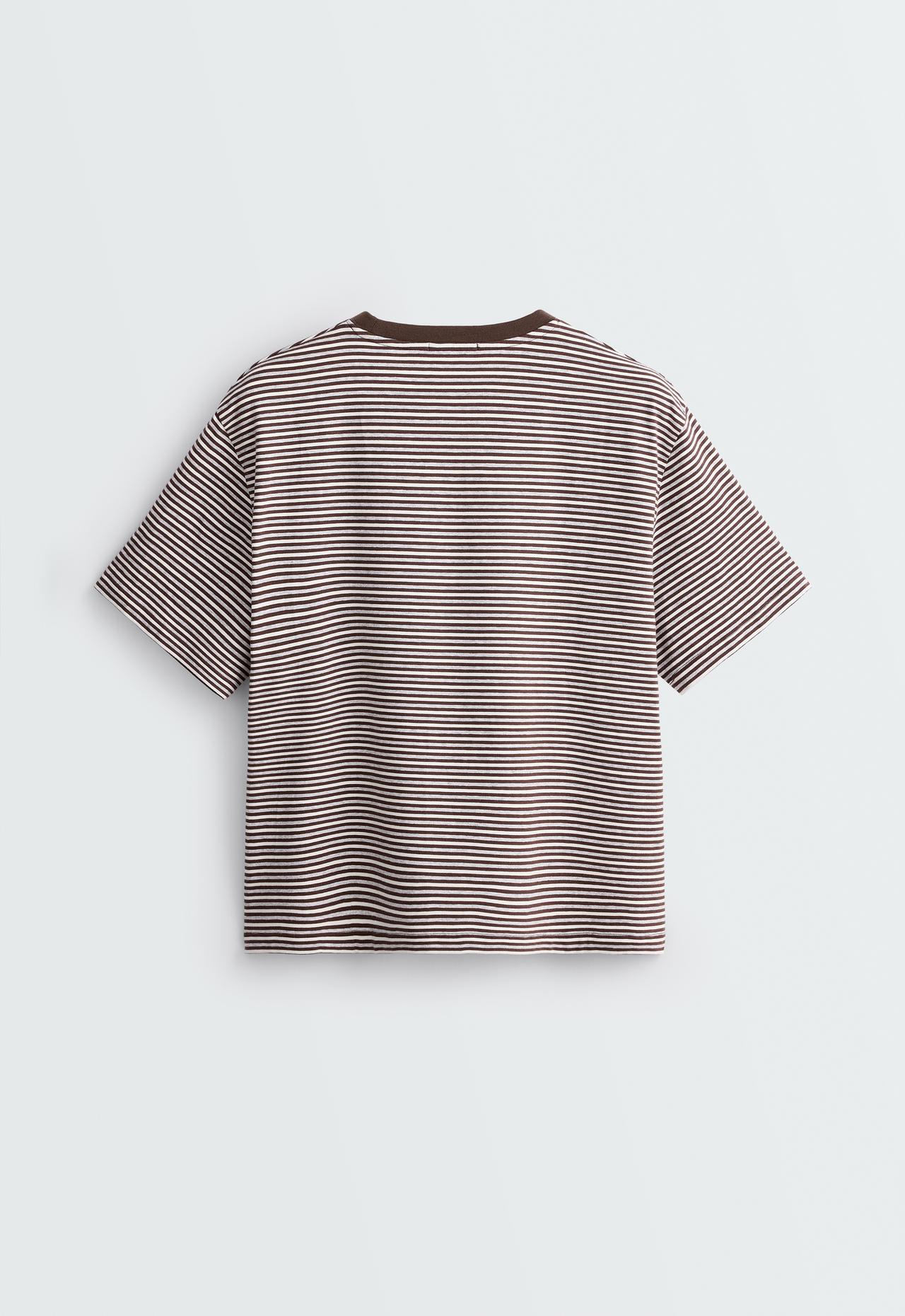 Regular fit striped cotton blend short-sleeved T-shirt — CHOCOLATE