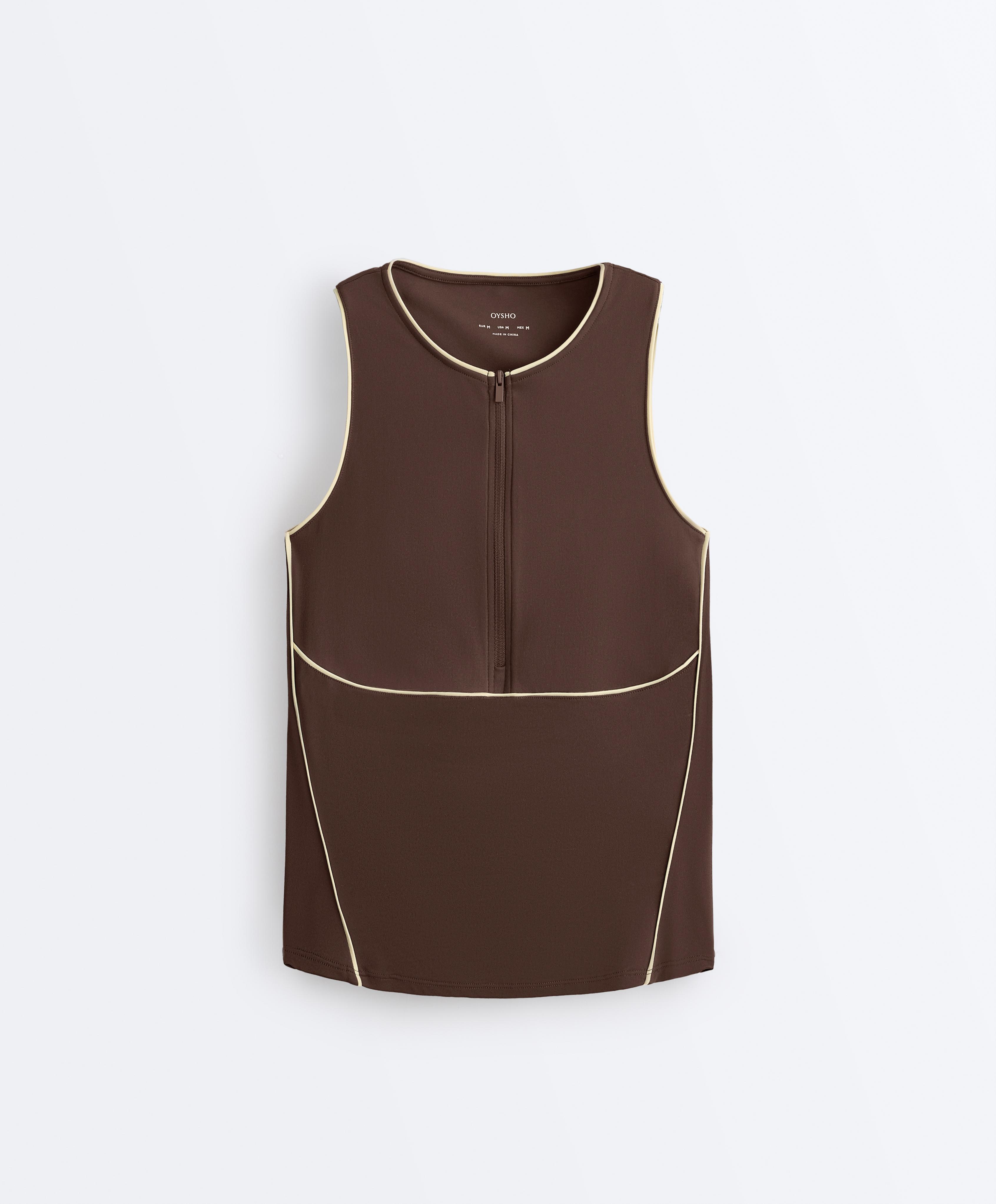 Half-zip sleeveless top — BROWN