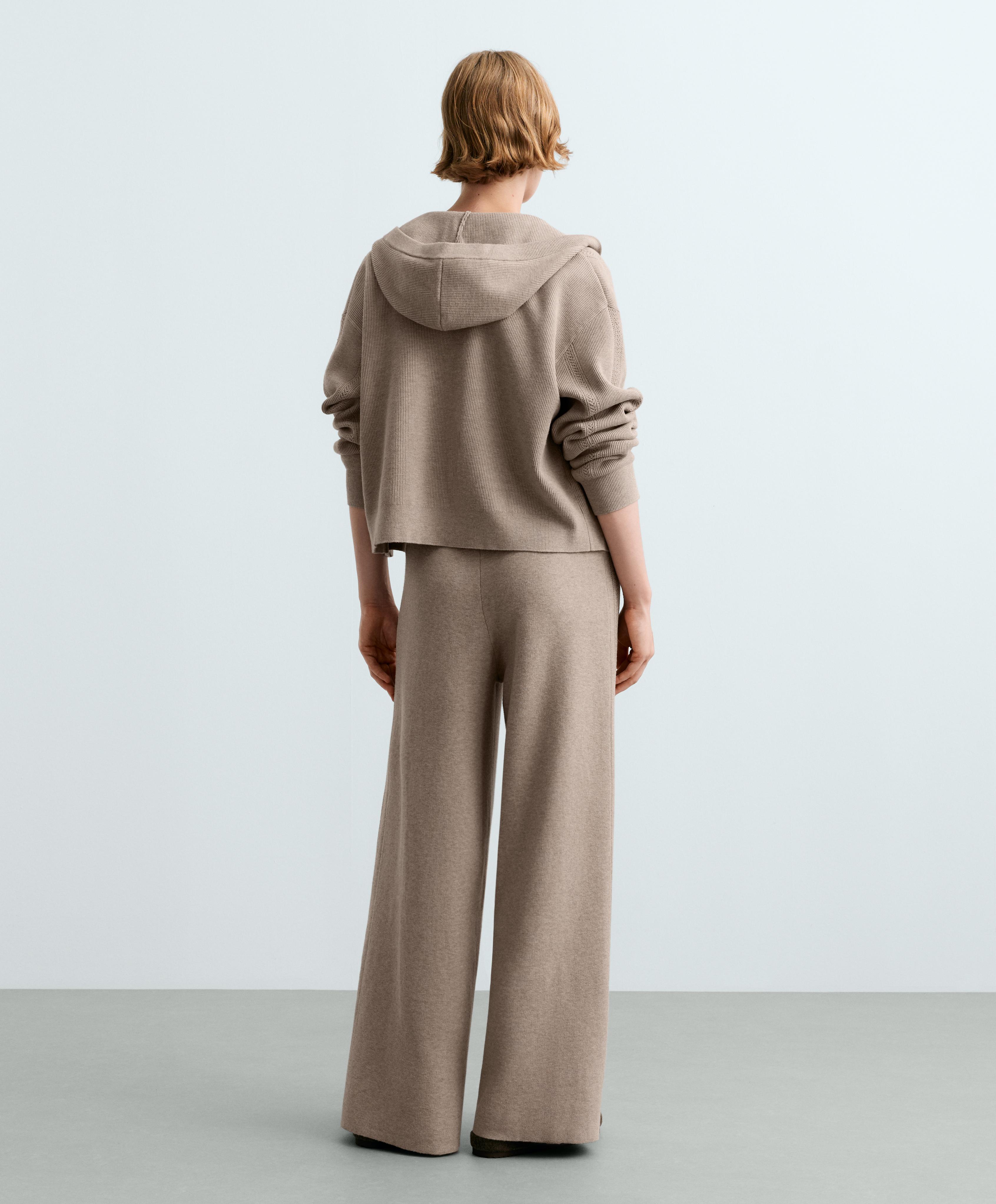 Openwork straight-leg knit trousers — SOFT MINK