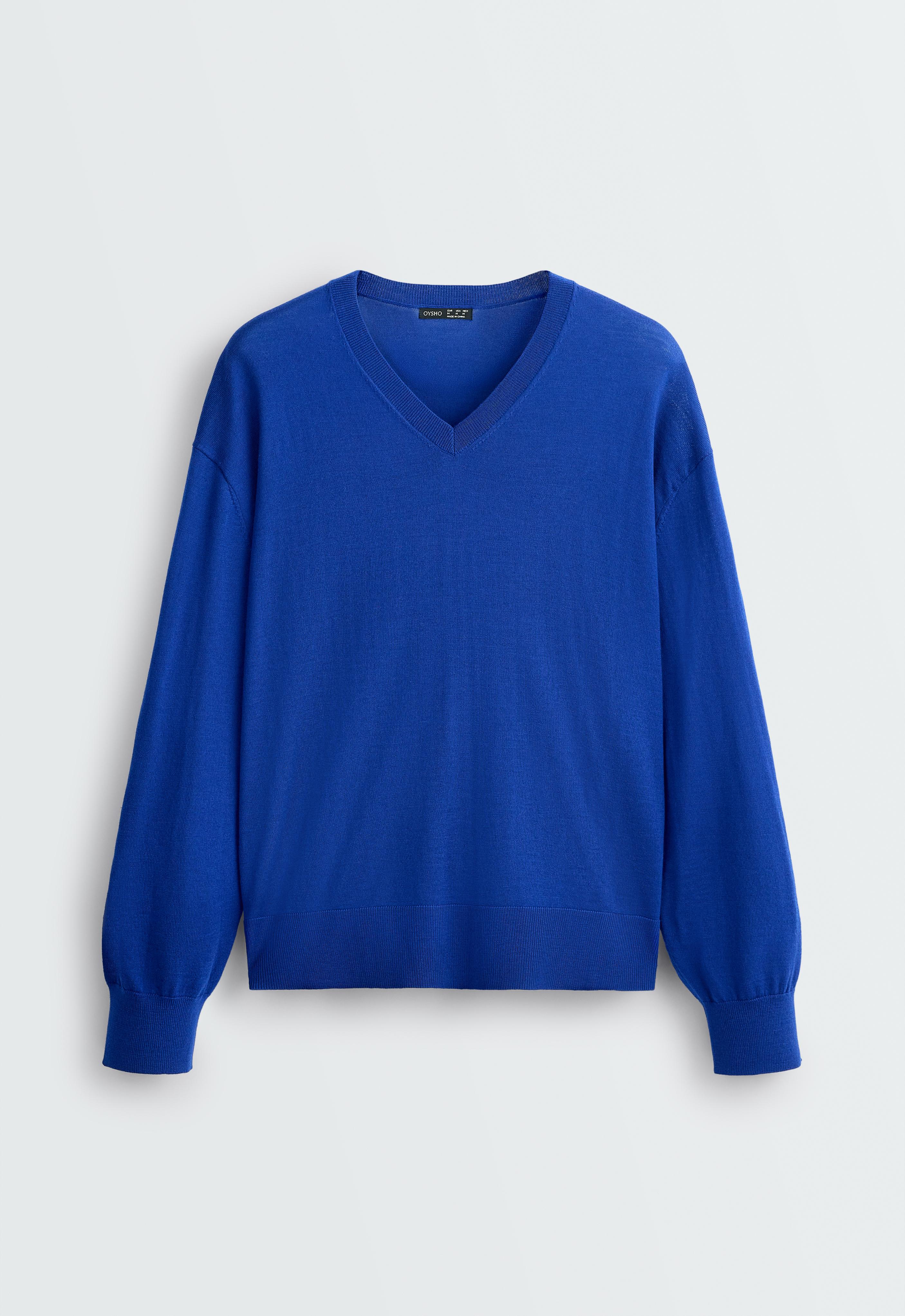 100% wool V-neck knit jumper — COBALT