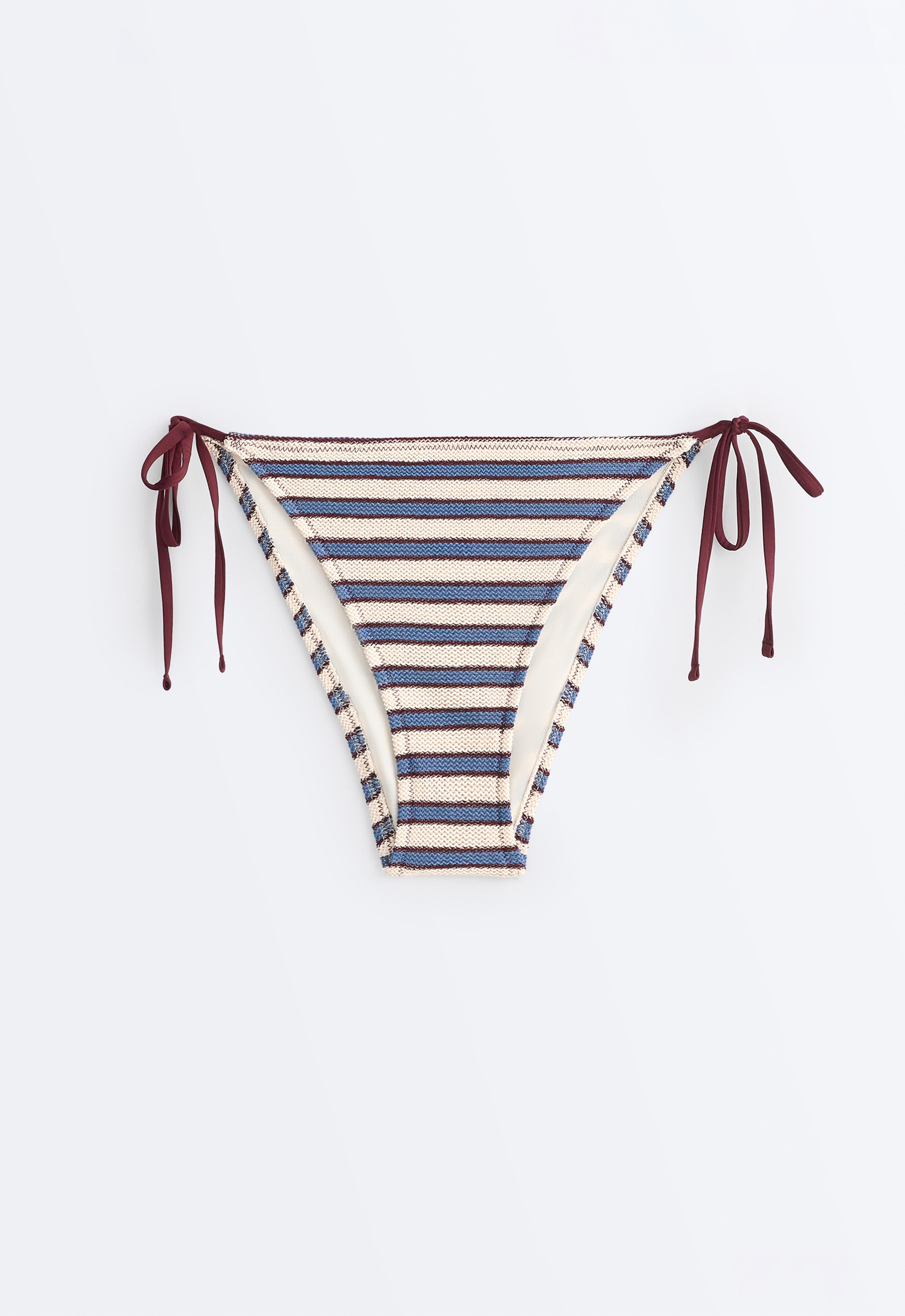 Medium-coverage striped crochet tie bikini briefs — LAVENDER BLUE