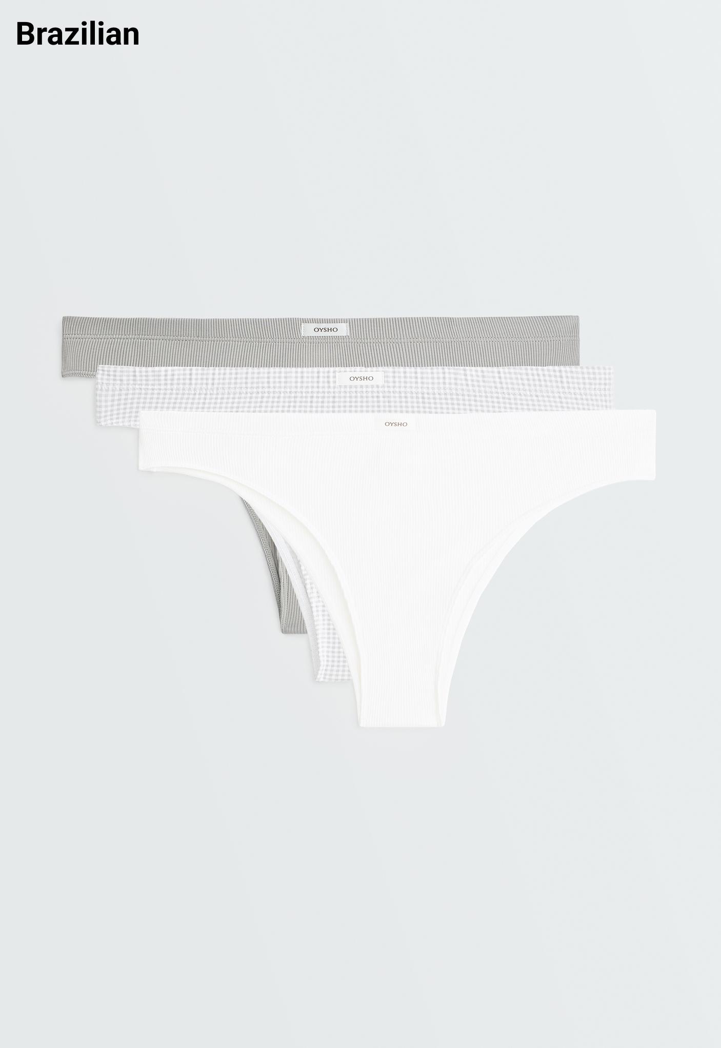 3 cotton blend Brazilian briefs — PALE GREY