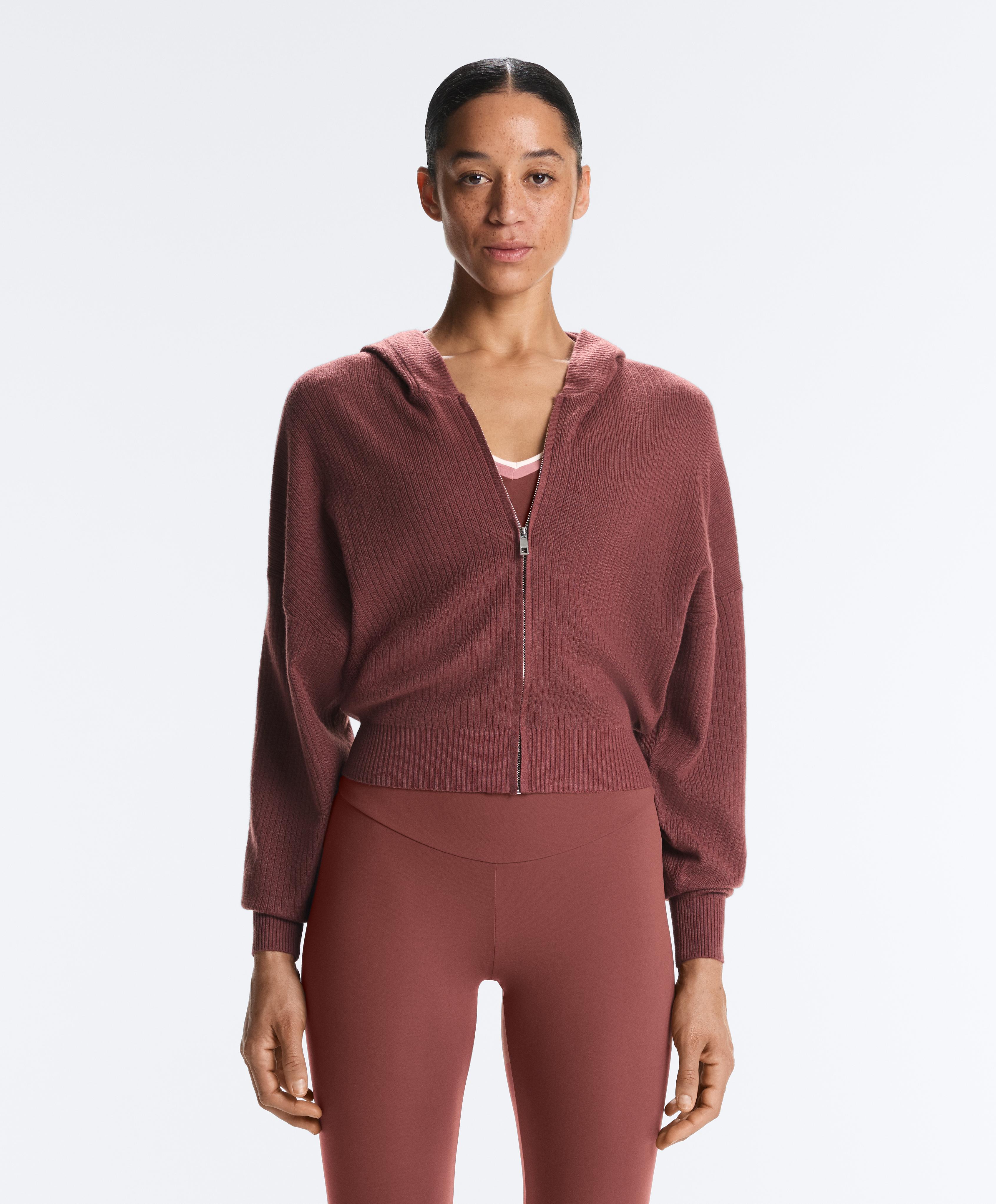 Rib-knit hooded jacket — MAHOGANY