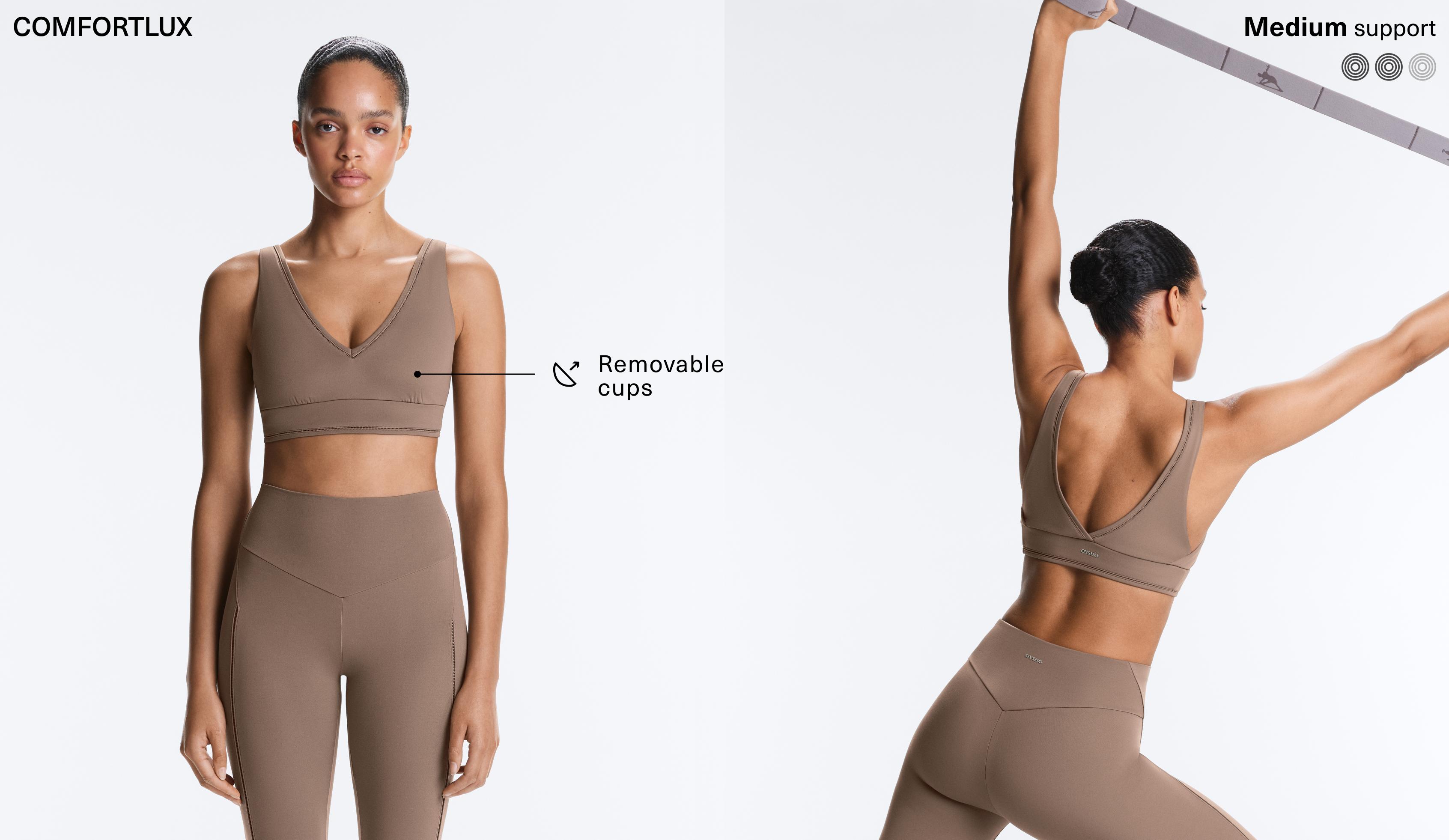 Comfortlux medium-support hemstitch sports bra — MINK
