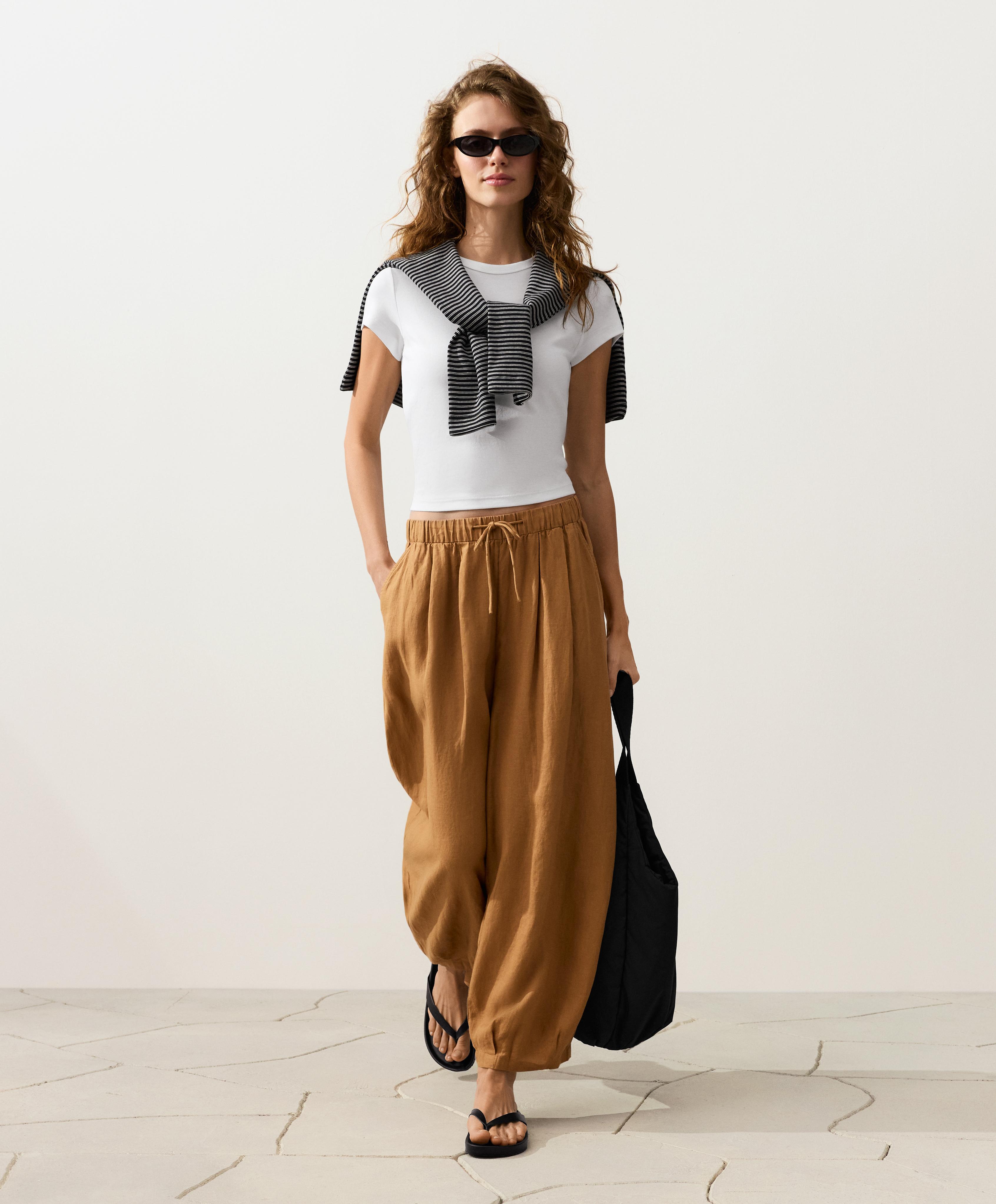 100% linen balloon trousers — MUSTARD