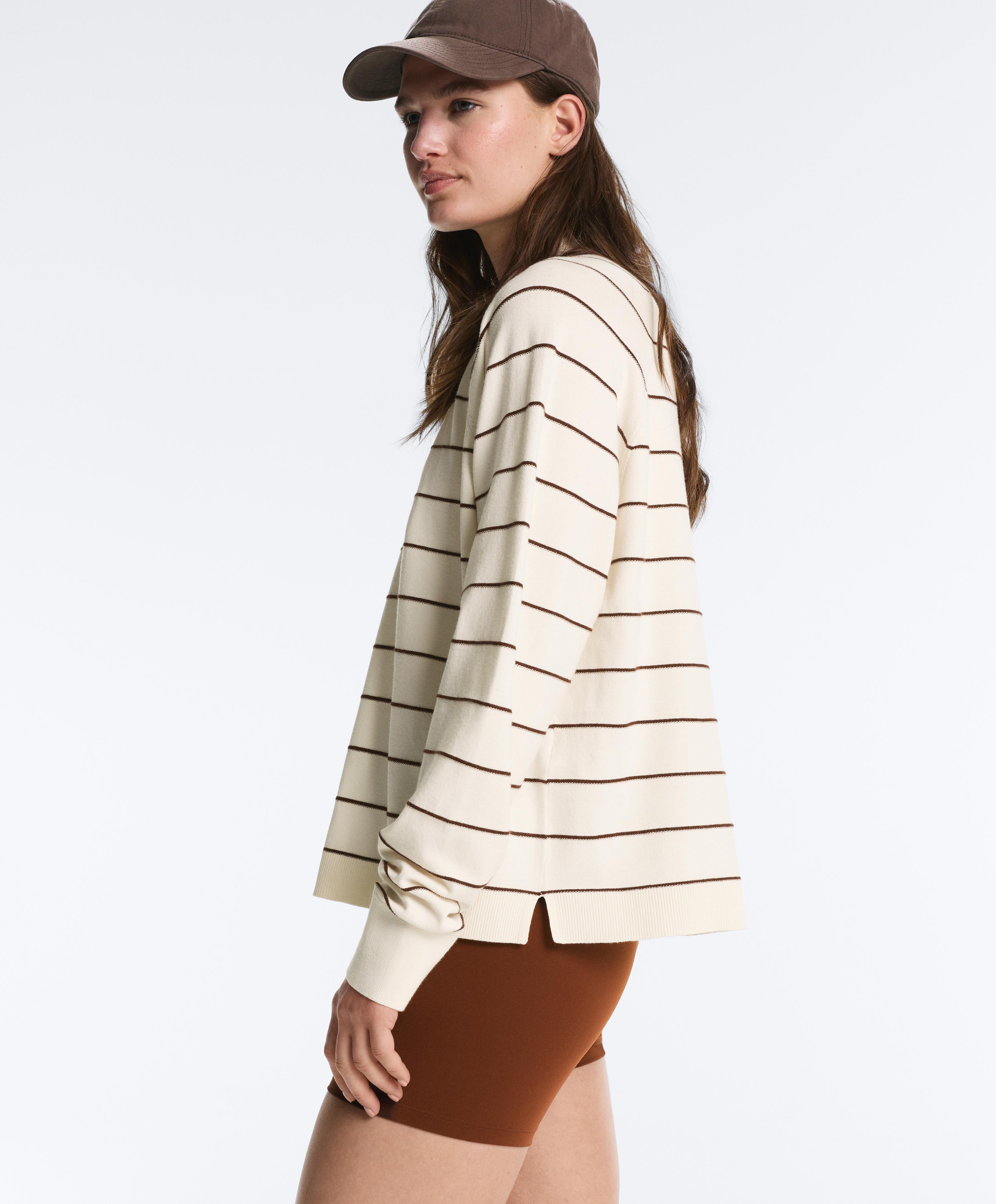 Striped long-sleeve polo shirt — PALE ECRU
