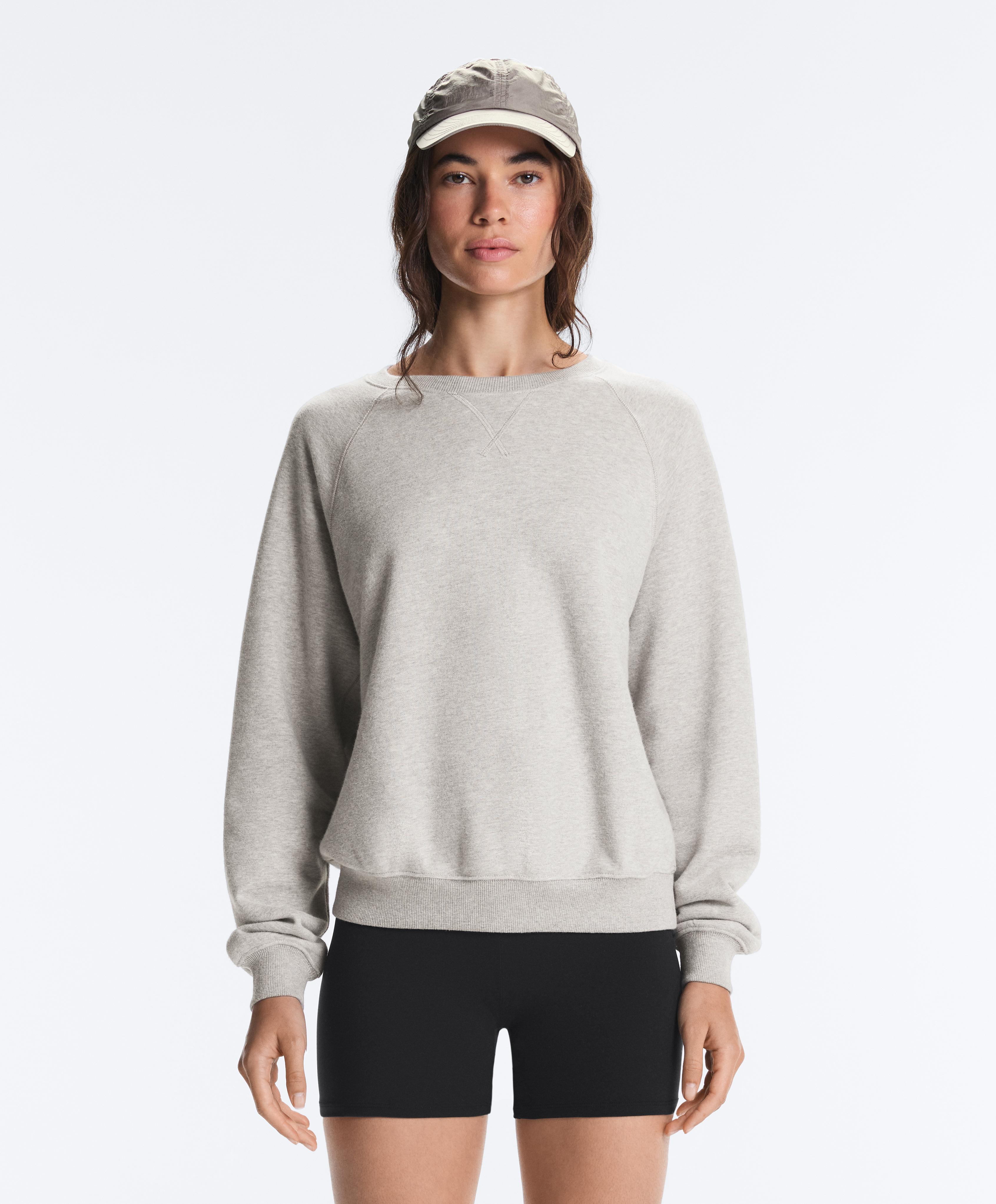 Cotton-blend fleece round neck sweatshirt — MID-GREY MELANGE