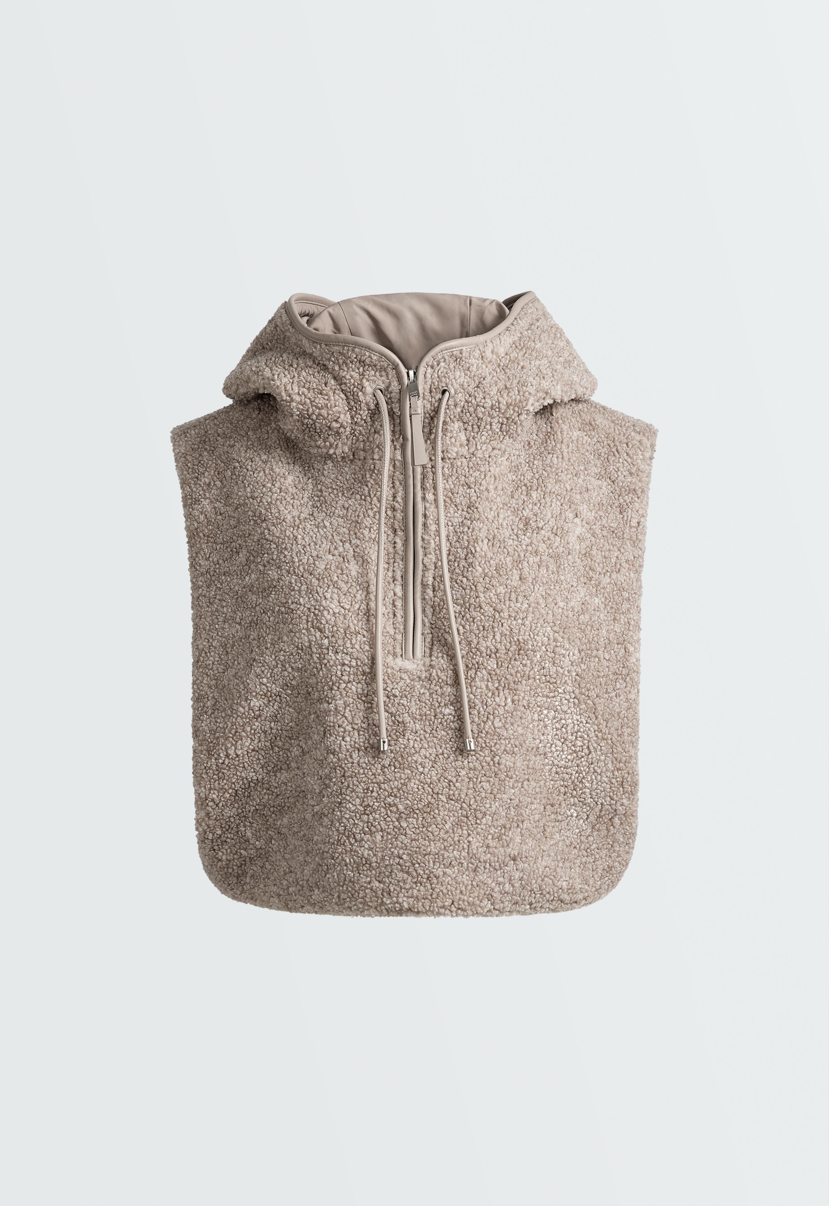 Faux-shearling hooded gilet — MINK MELANGE