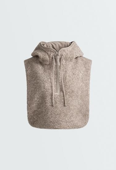 Faux-shearling hooded gilet — MINK MELANGE 5