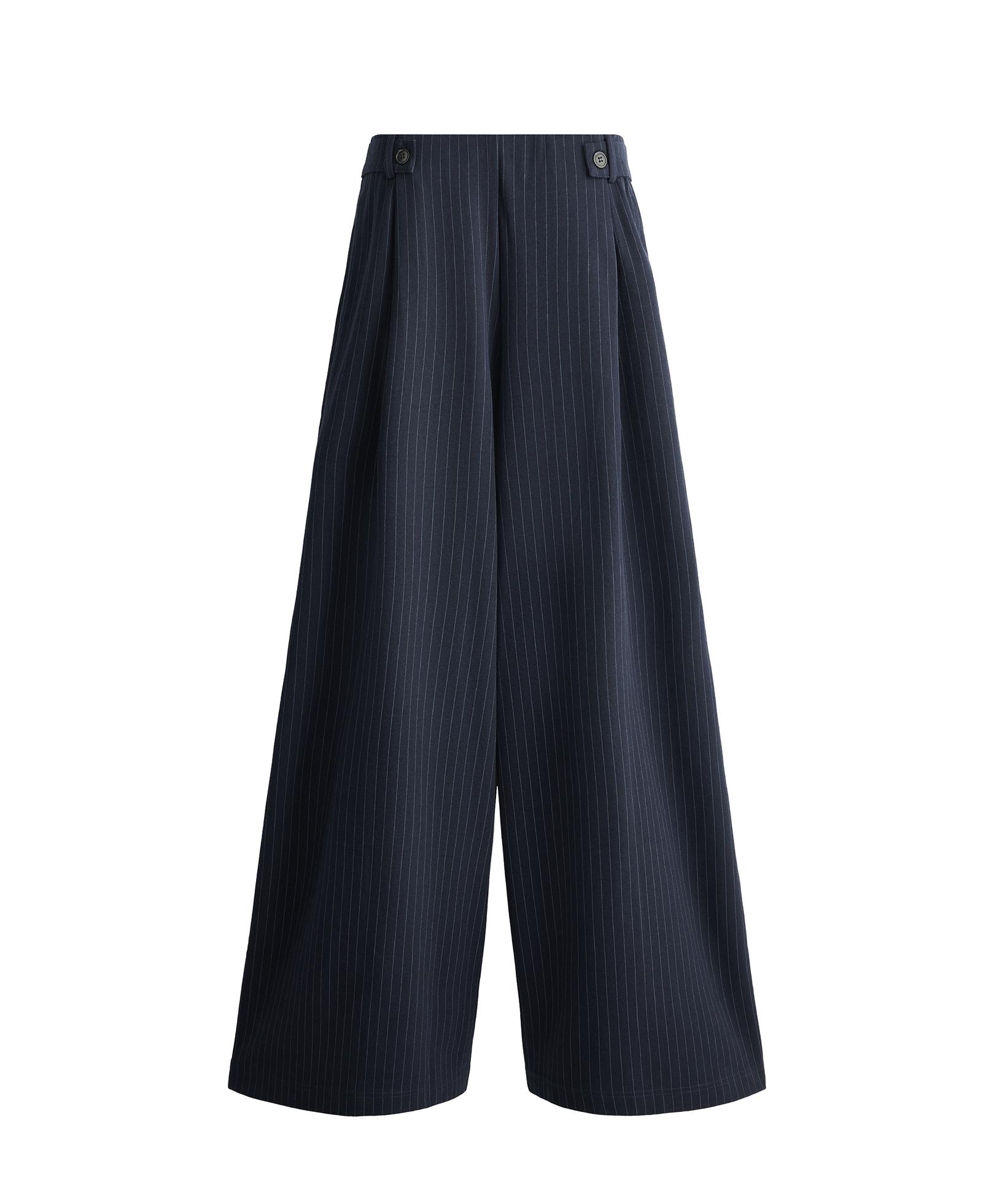 Pinstripe cotton pique wide-leg trousers Pinstripe cotton pique wide-leg trousers