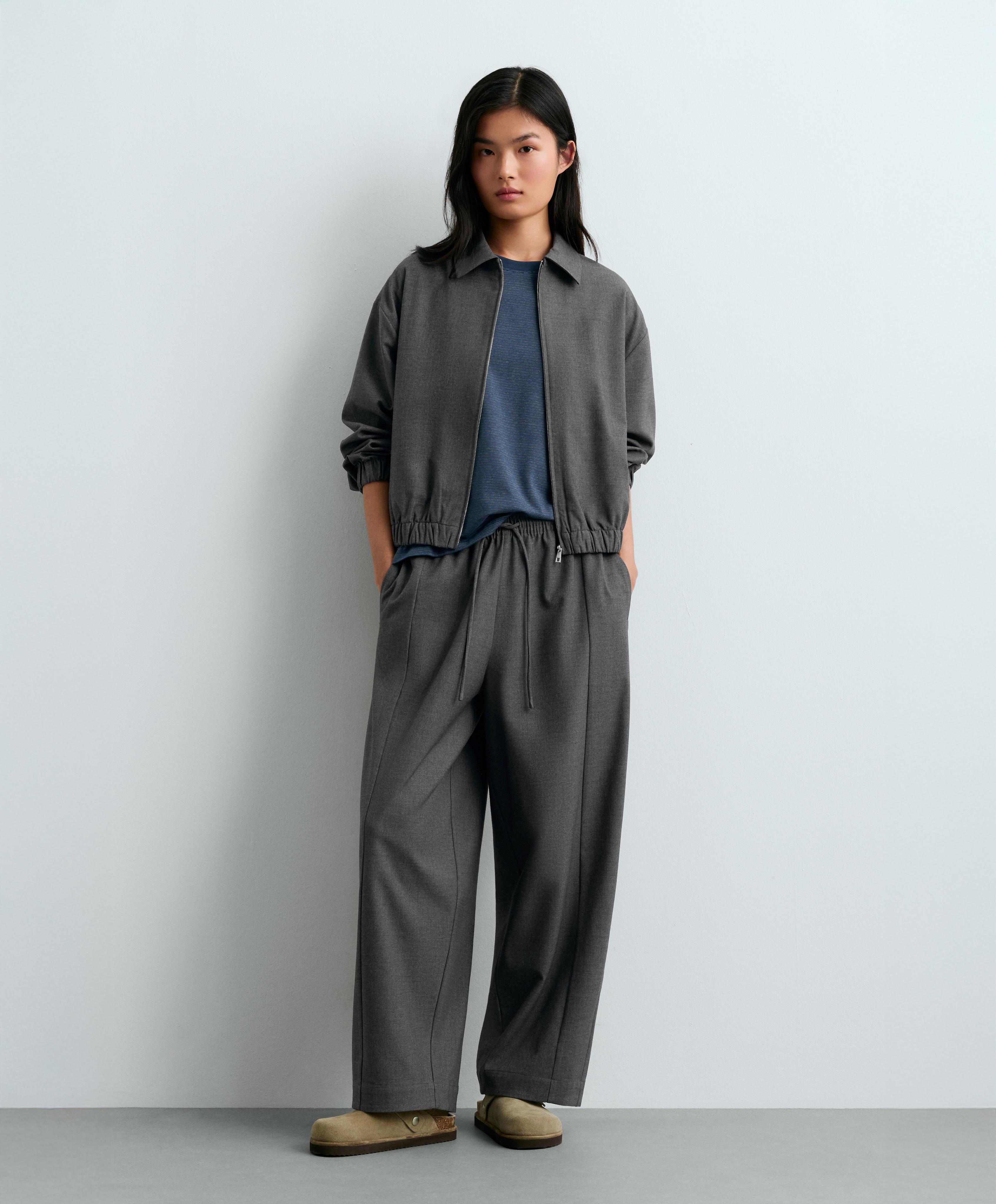 Cropped lapel collar jacket with wool — GREY