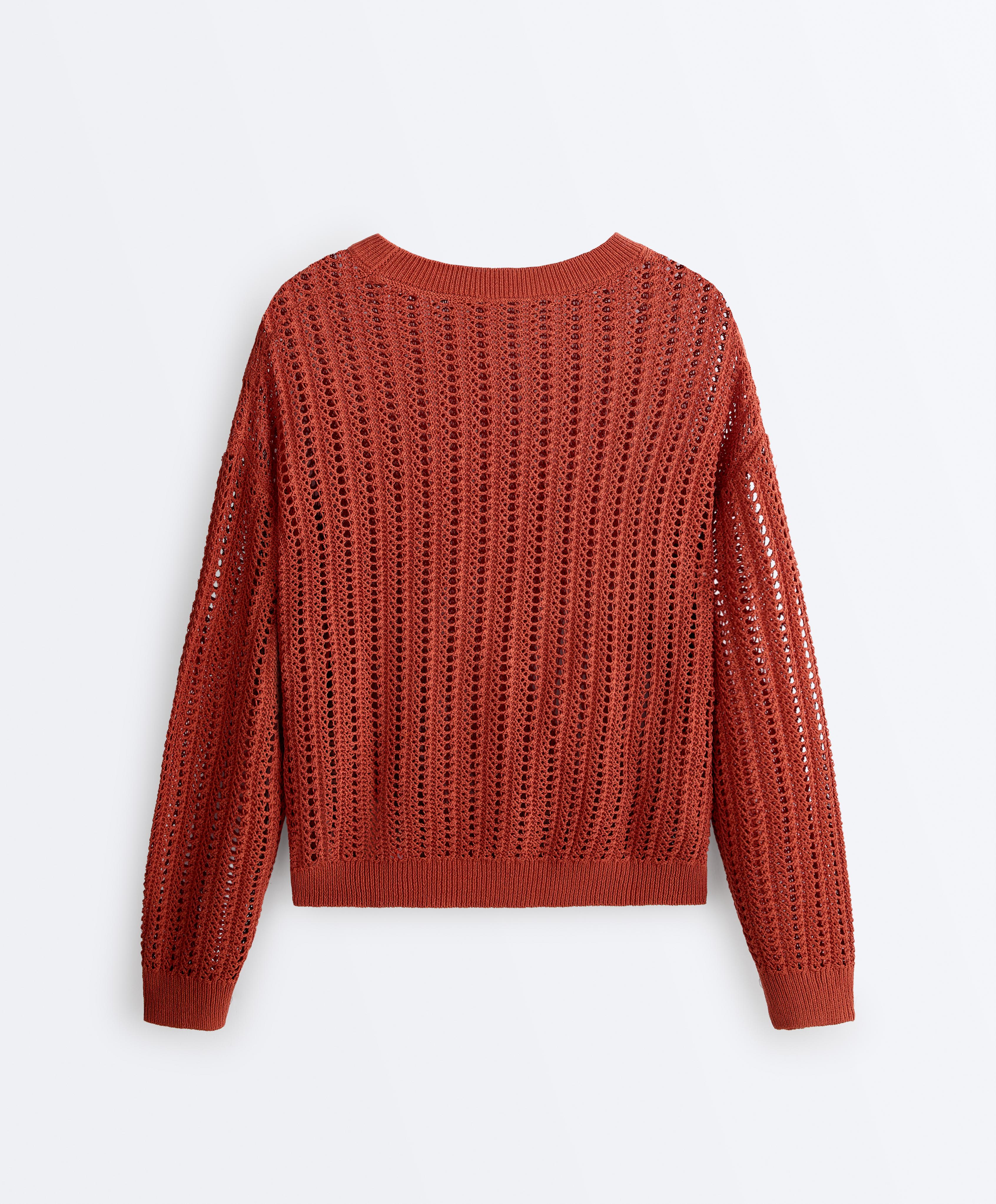 Open knit rib jumper — BURNT ORANGE