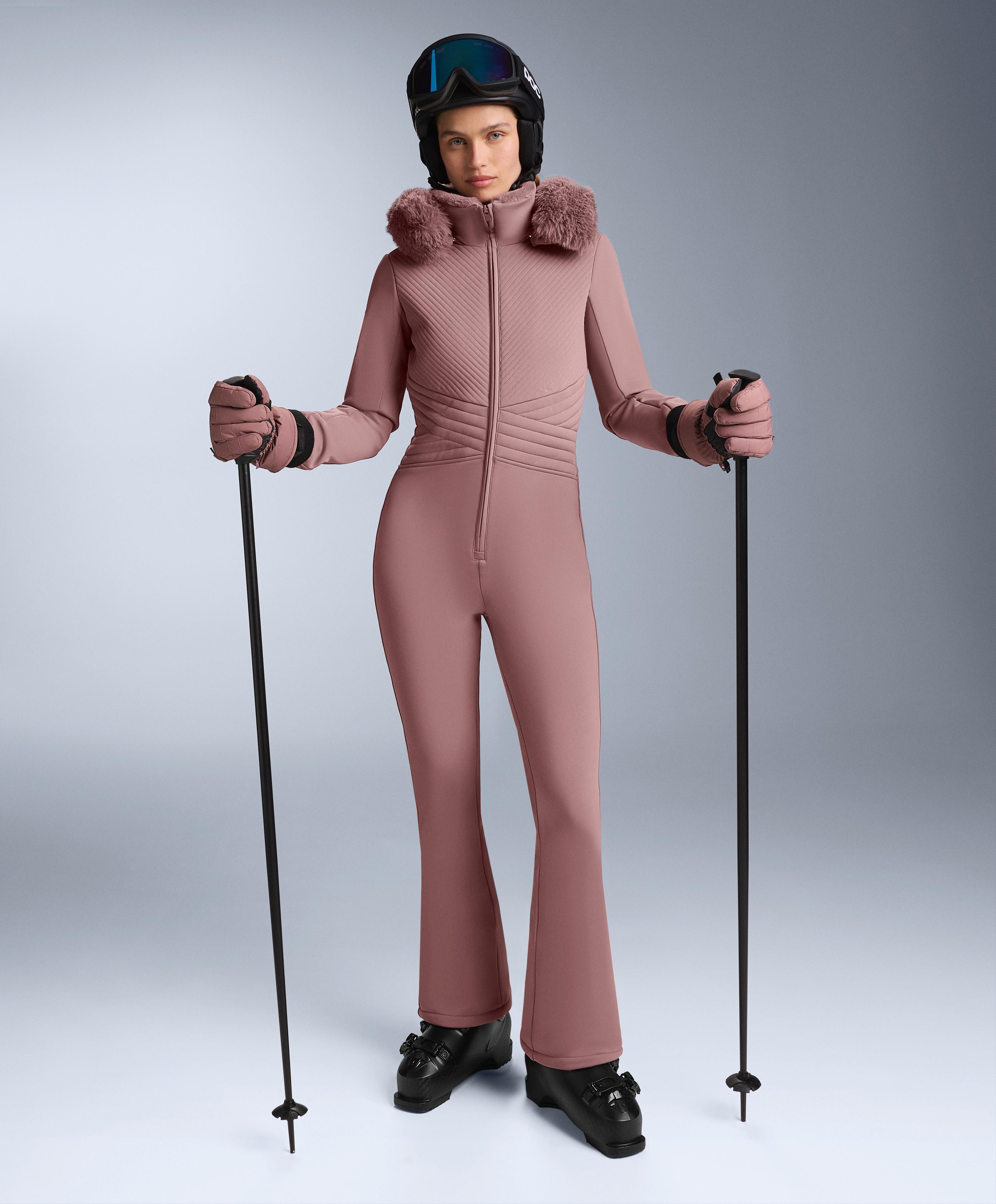 Water-resistant fitted stretch SKI jumpsuit — PINK-MAUVE