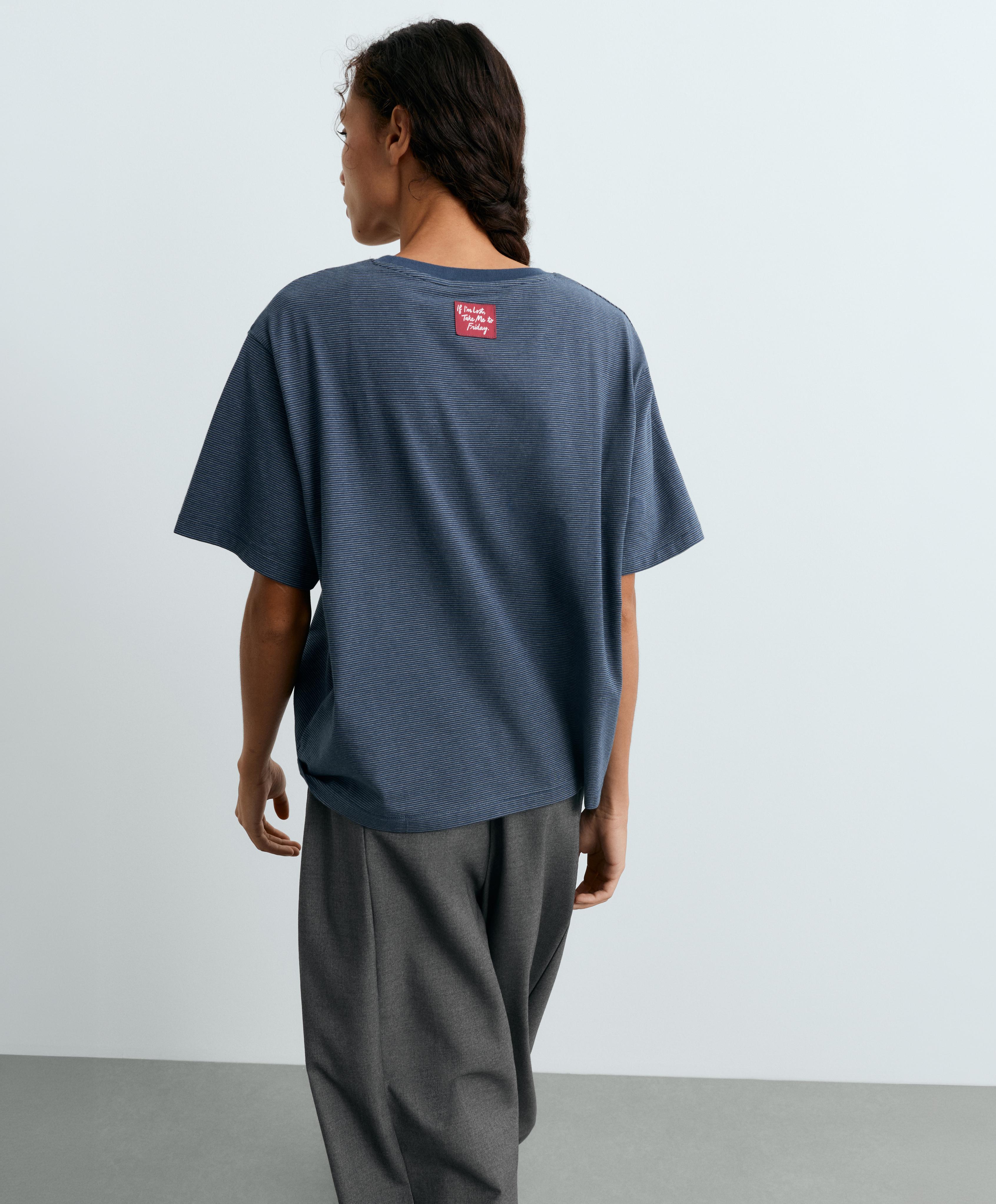 Striped boxy short-sleeved T-shirt — NAVY BLUE
