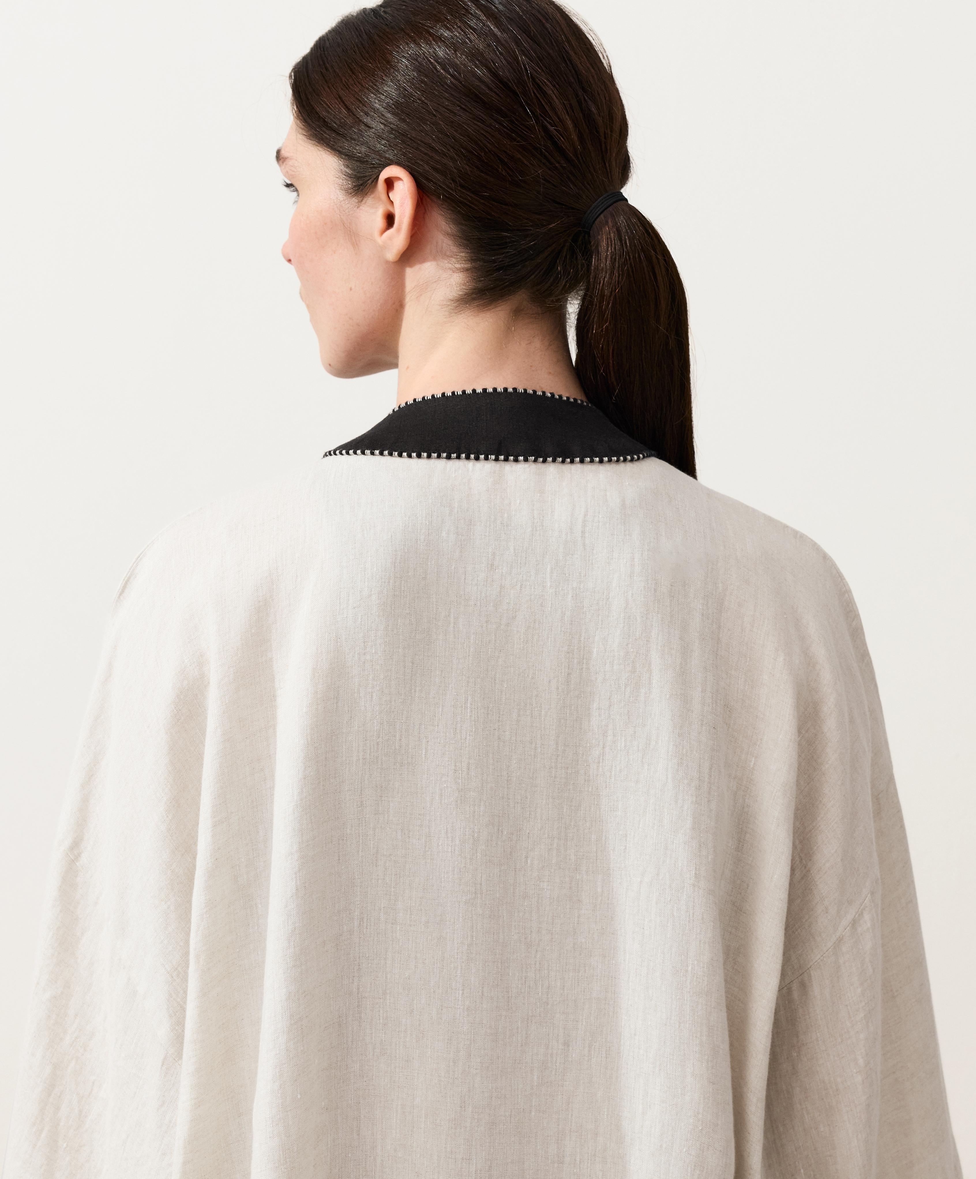 100% linen contrast Kaftan — SAND MELANGE
