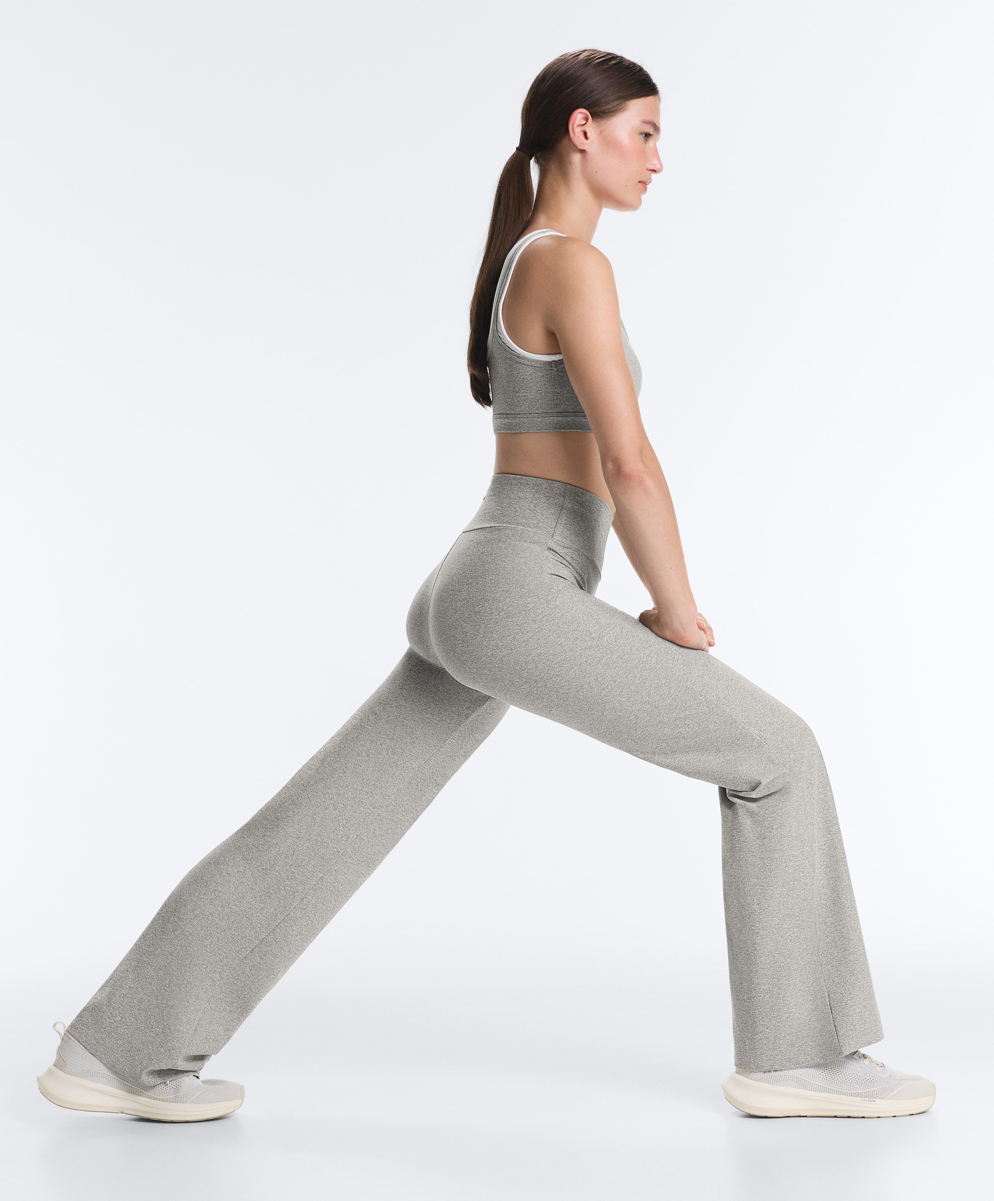 Comfortlux high-waisted straight-leg heathered trousers — GREY MELANGE