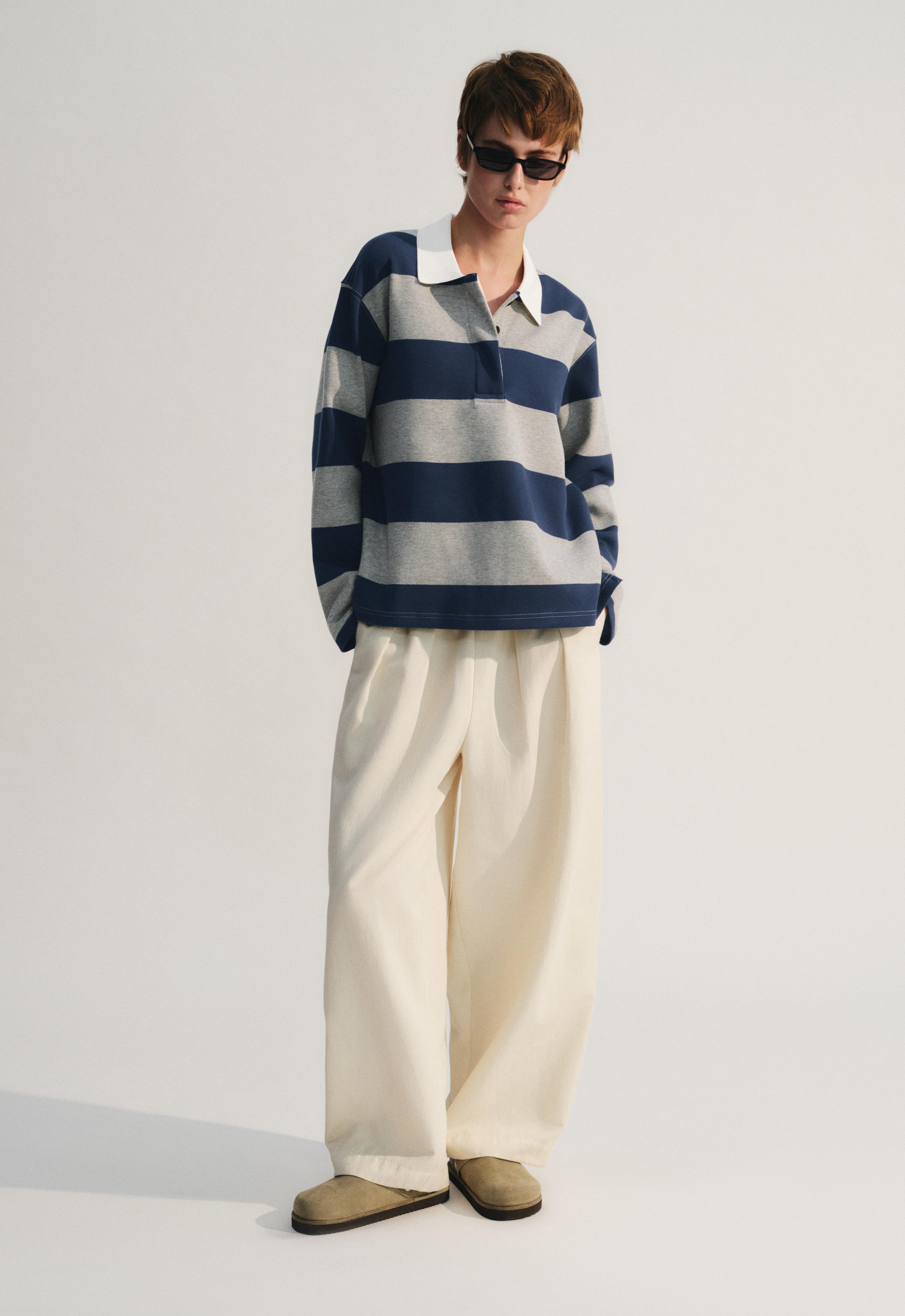 Cotton and 20% linen blend balloon trousers — ECRU