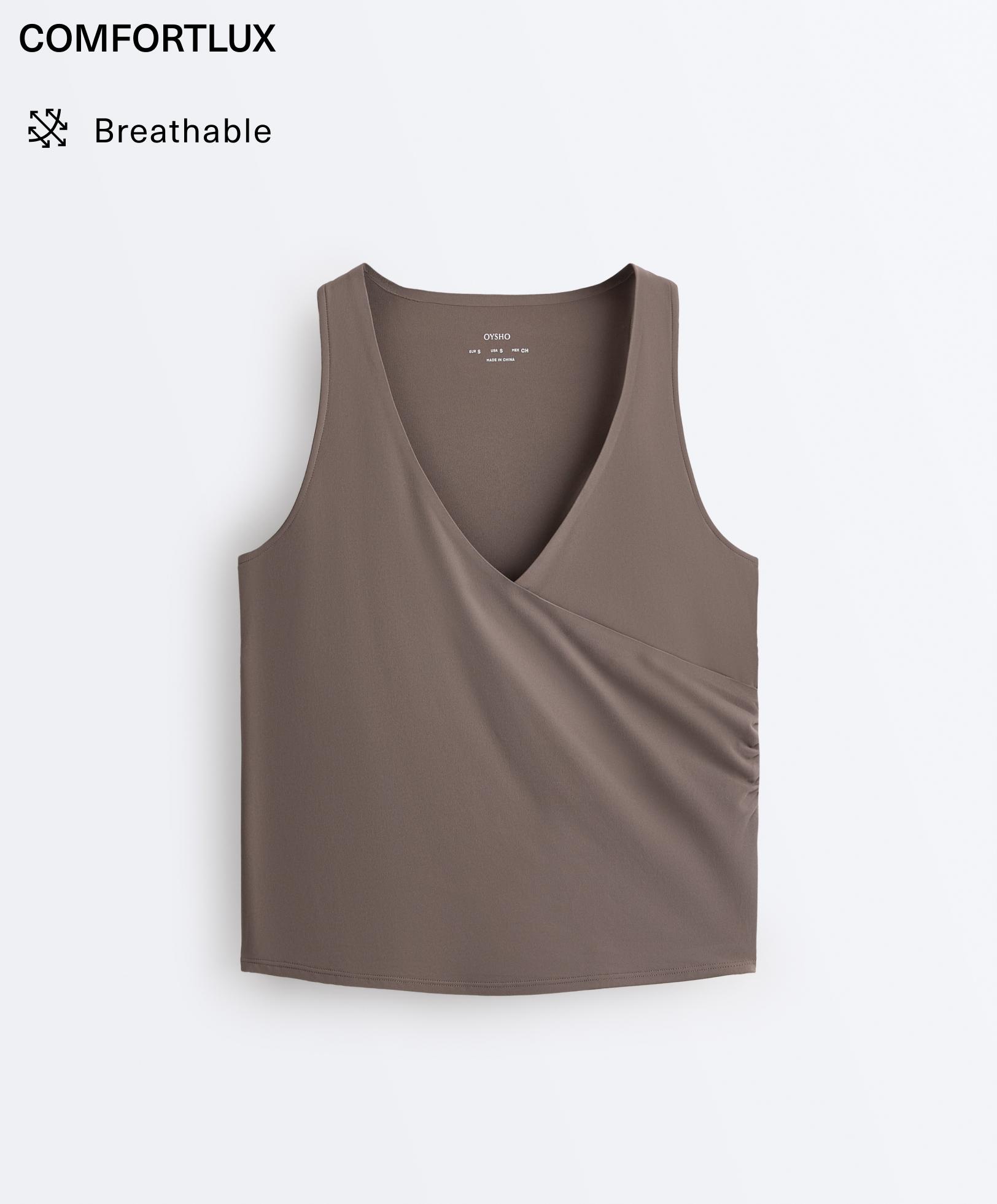 Cross-over sleeveless Comfortlux T-shirt — TAUPE-GREY