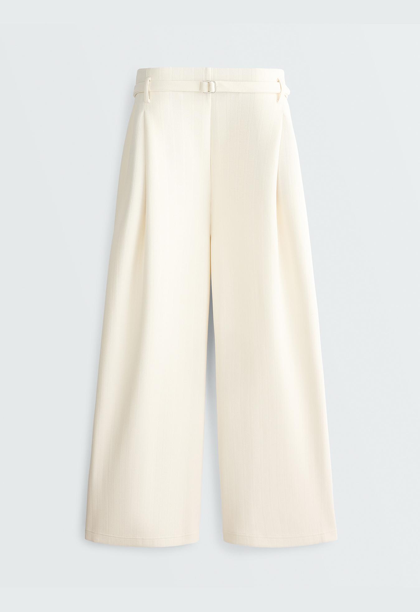 Striped cotton piqué wide-leg trousers — PALE ECRU