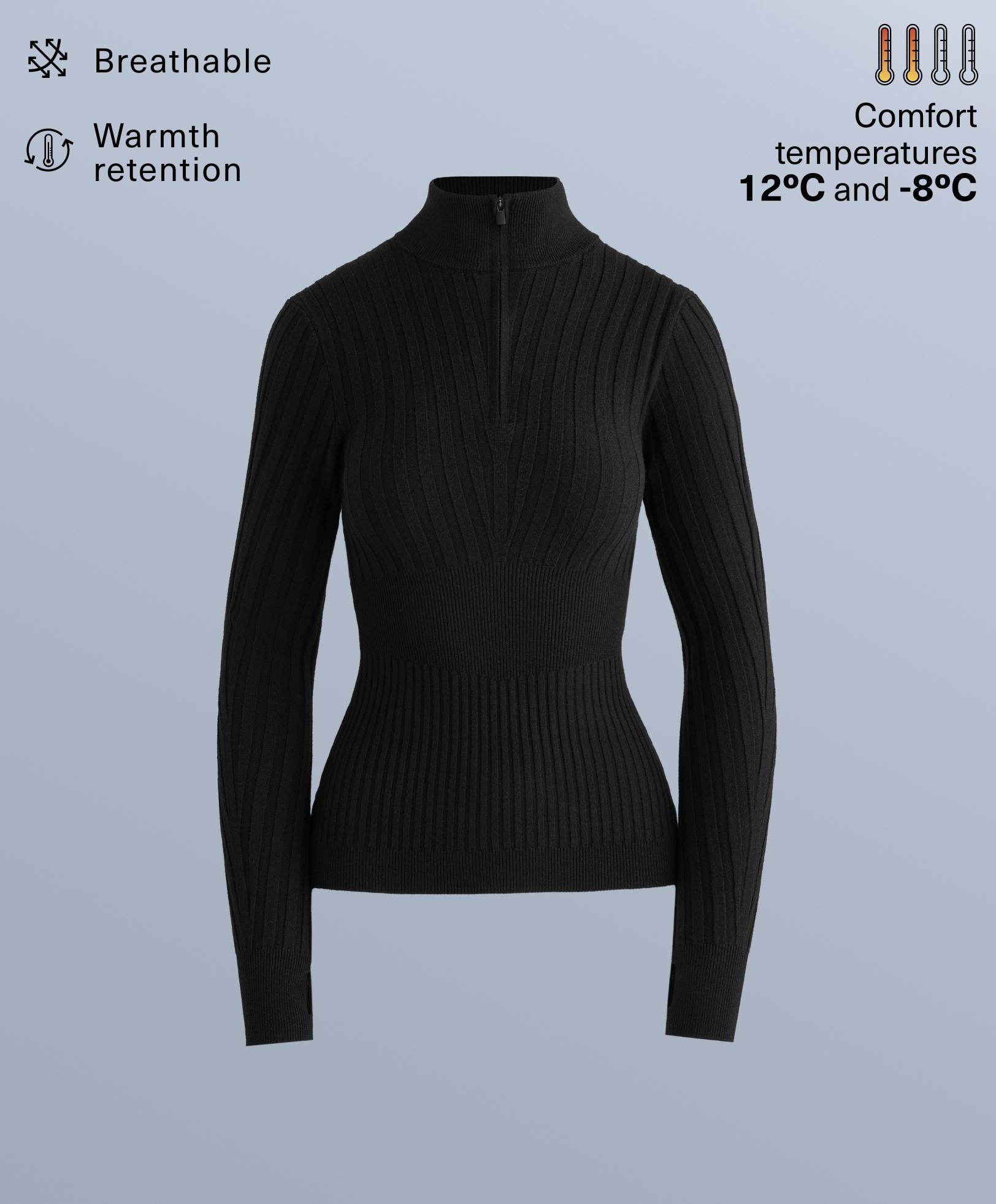 Thermal base layer rib knit T-shirt with peak — BLACK