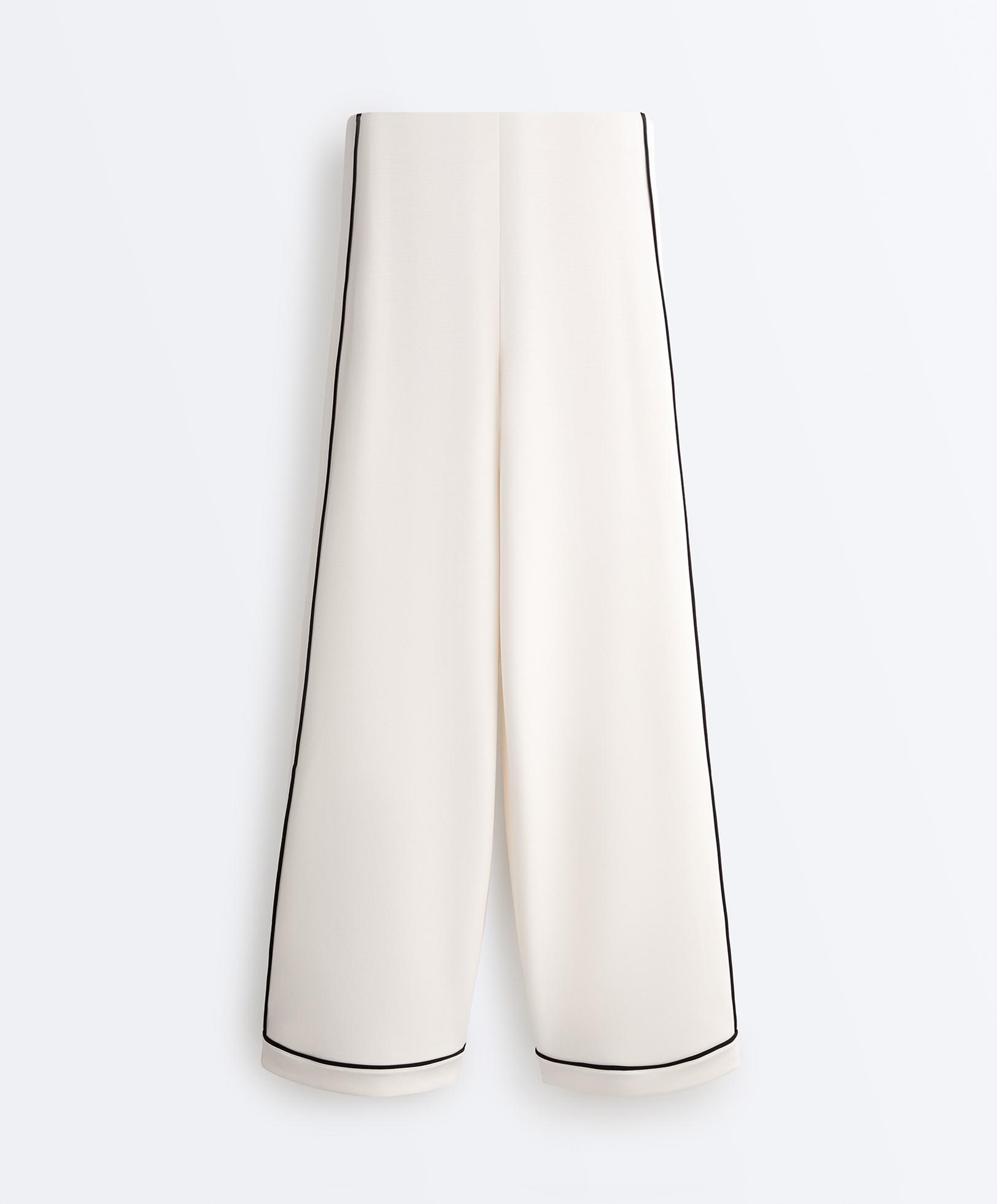 Soft-touch modal wide-leg trousers with contrast piping — PALE ECRU
