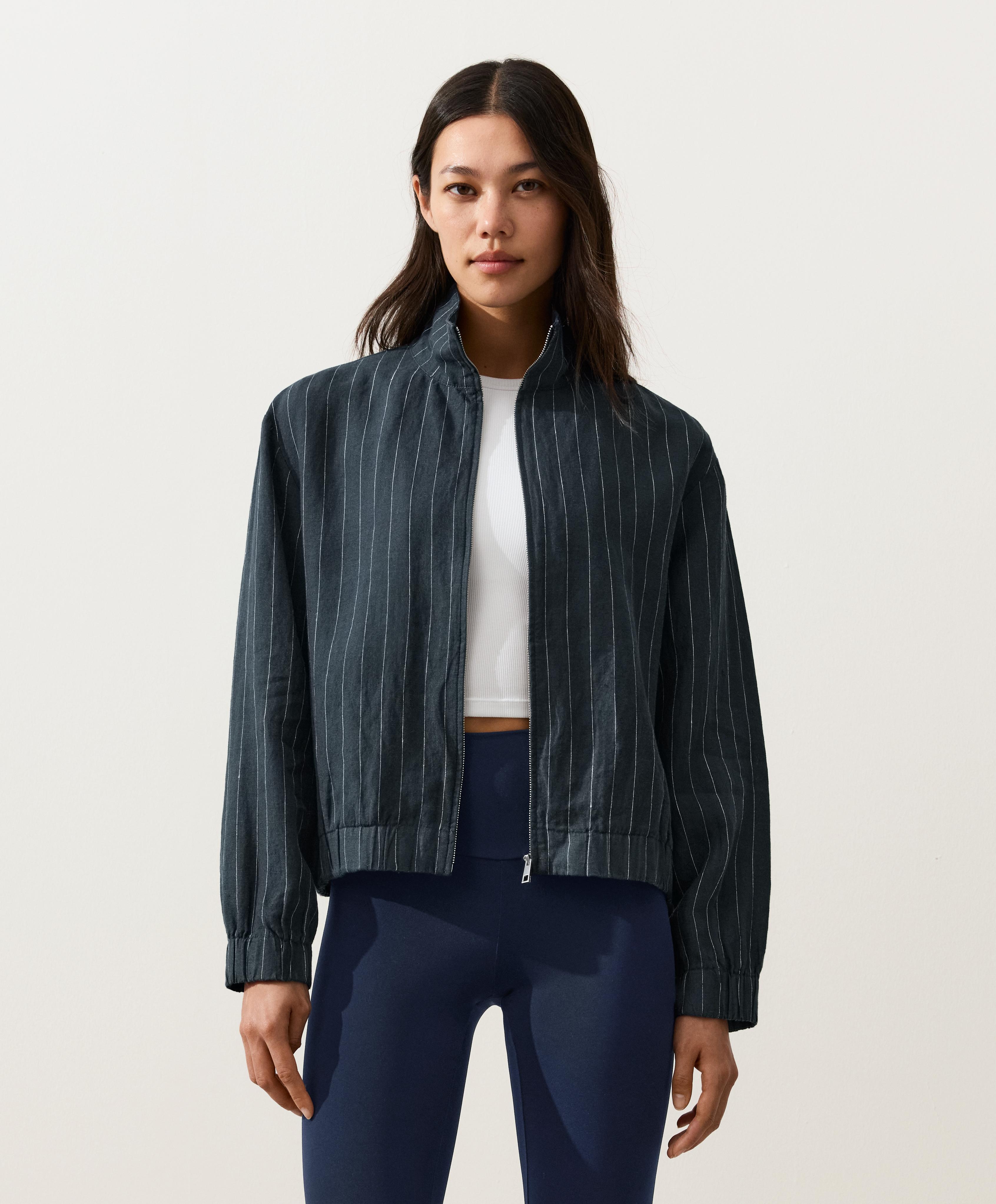 Pinstriped 100% linen high-neck jacket Pinstriped 100% linen high-neck jacket