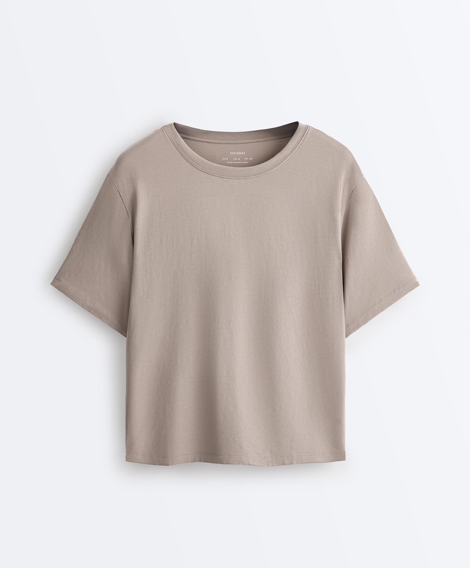 Boxy cotton blend T-shirt — PALE TAUPE