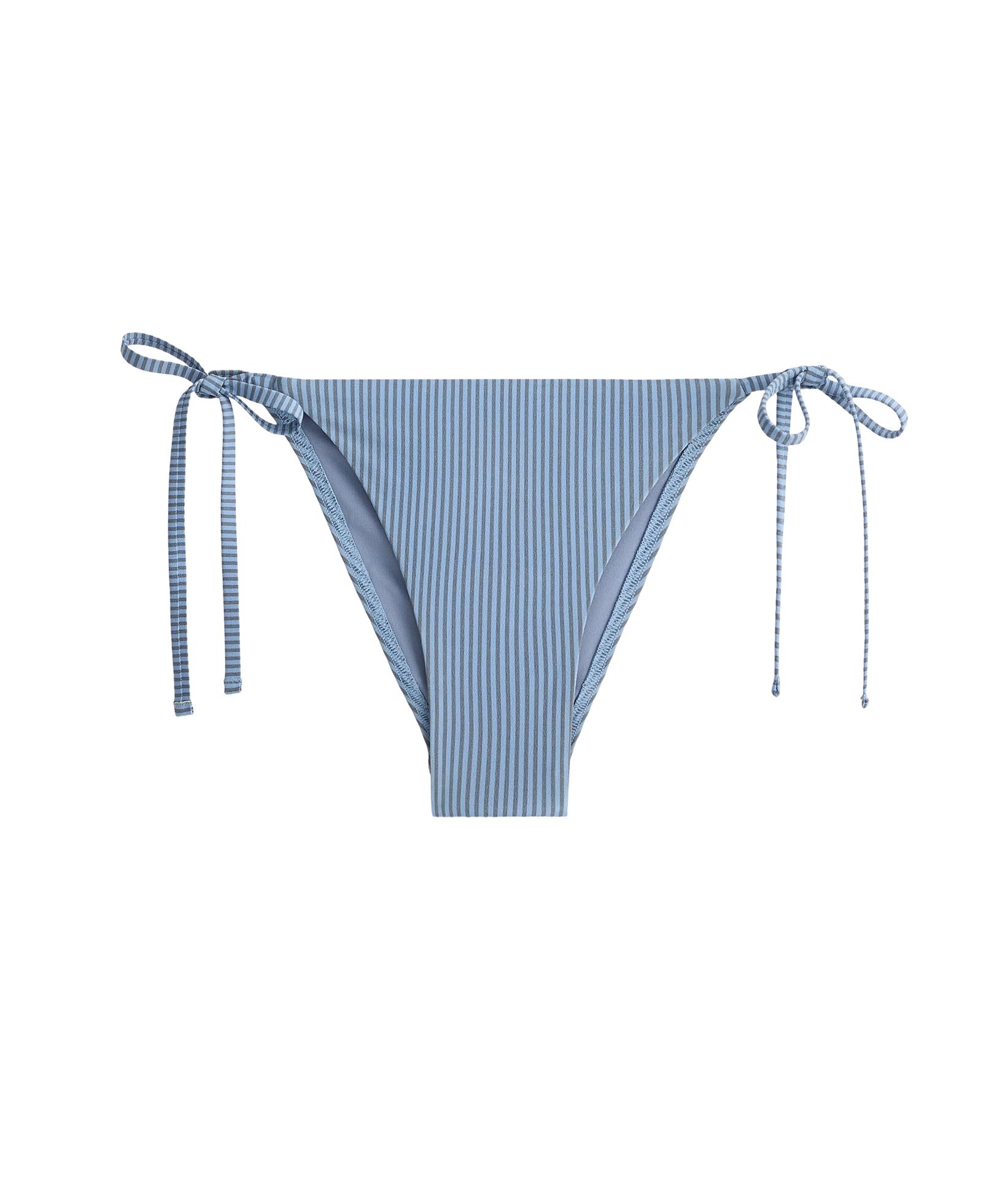 Medium-coverage stripe bikini briefs with ties — SKY BLUE