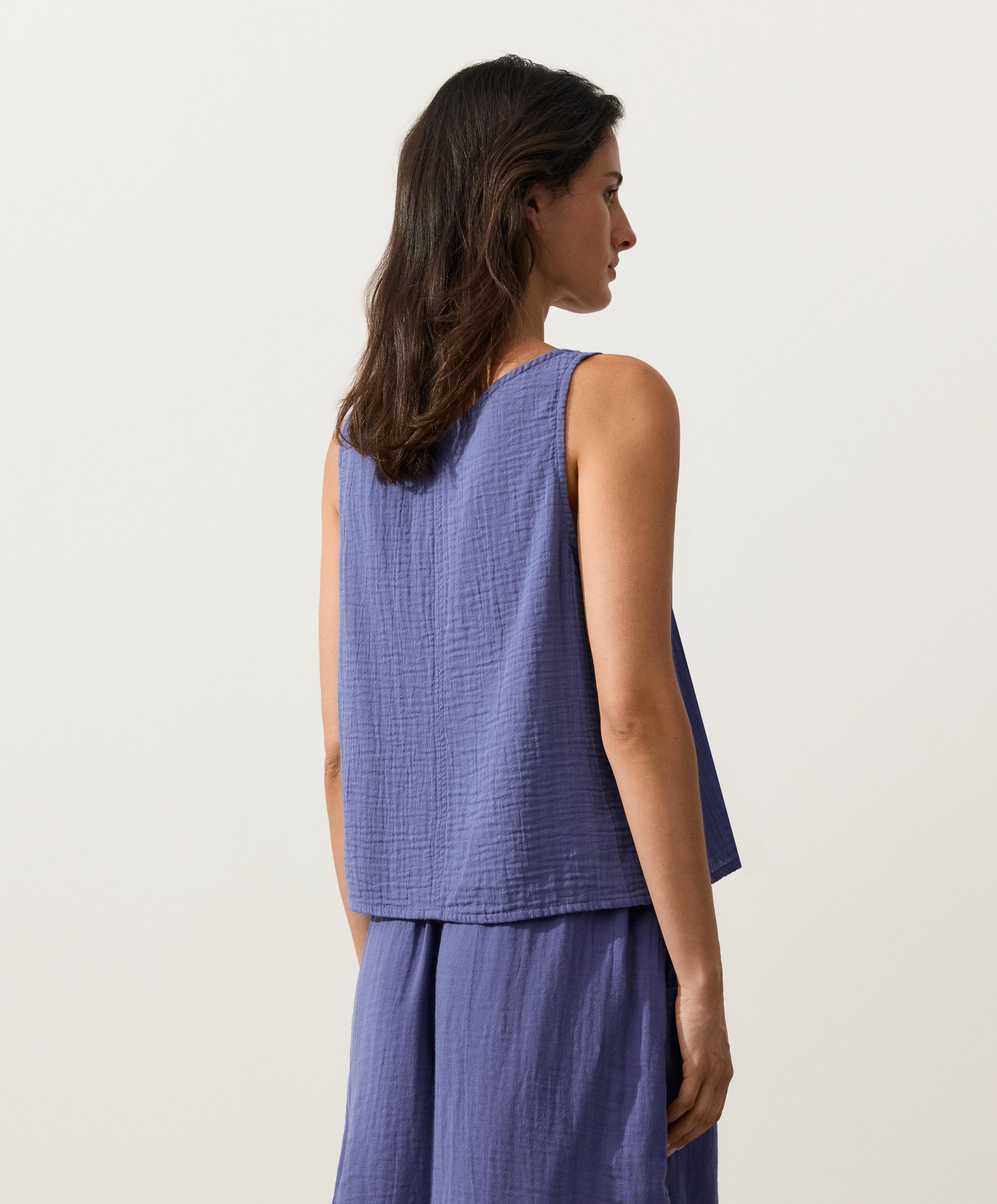 100% cotton gauze V-neck strappy top — BLUEBERRY