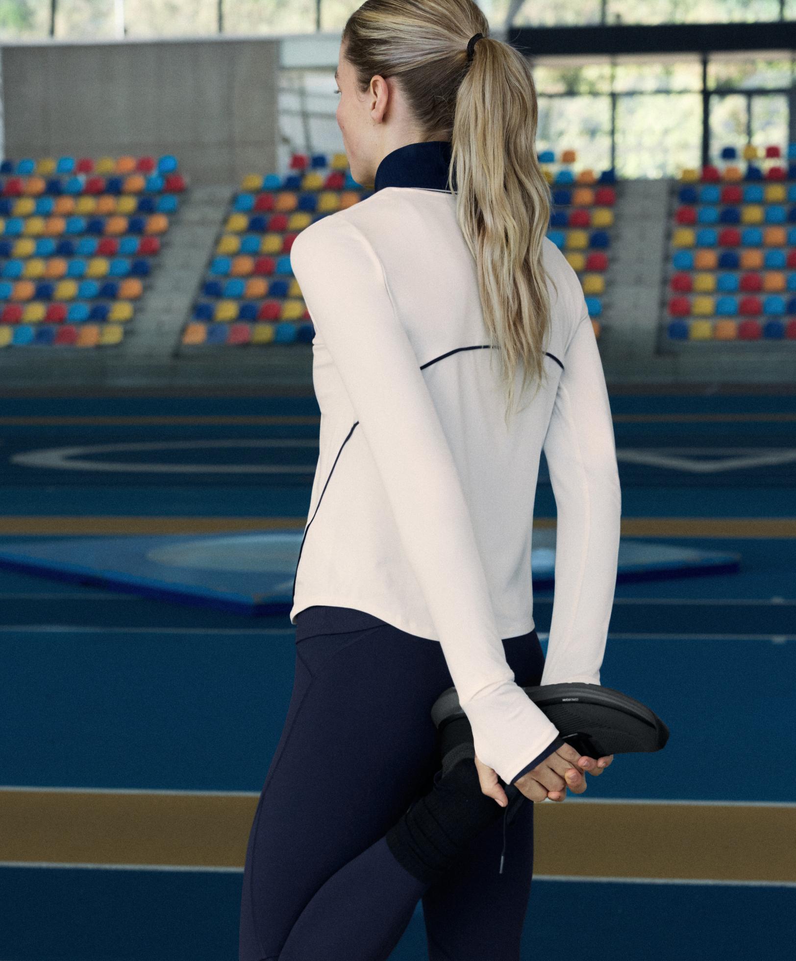 Long-sleeve technical piping T-shirt — PALE ECRU
