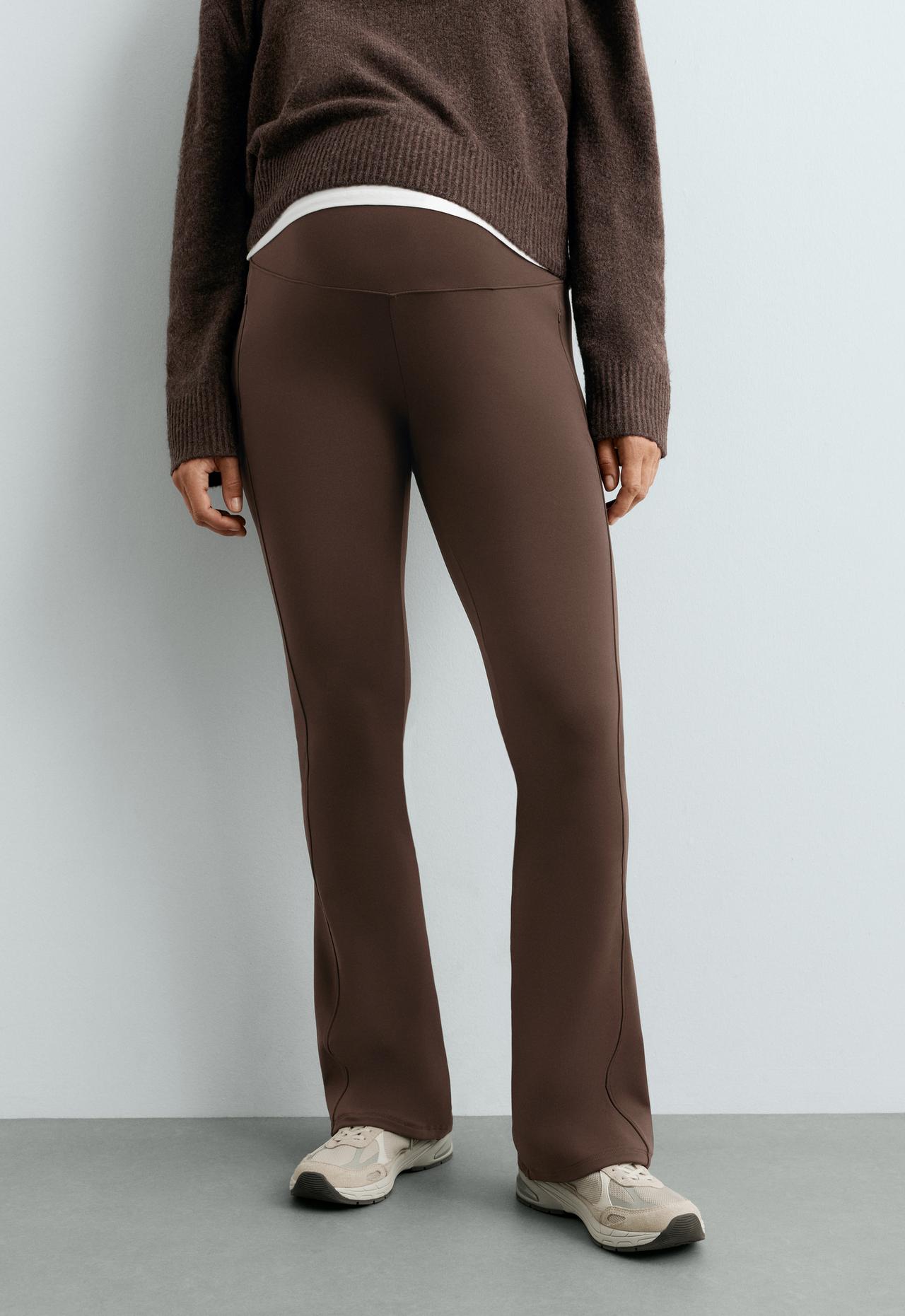 Warm maternity Flare trousers with zips — DARK REDDISH‑BROWN
