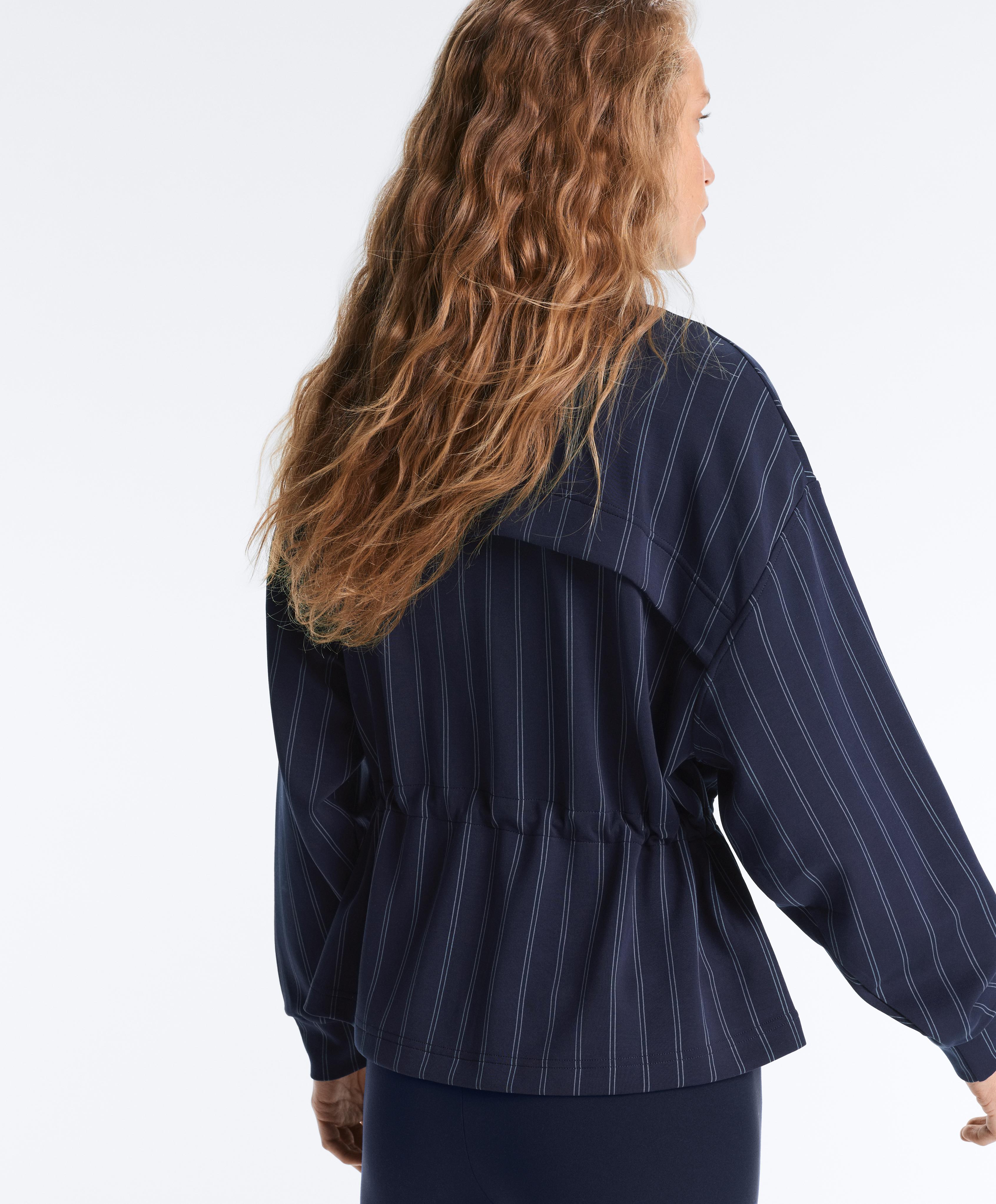 Soft-touch modal jacket with adjustable waist and high collar — NAVY BLUE
