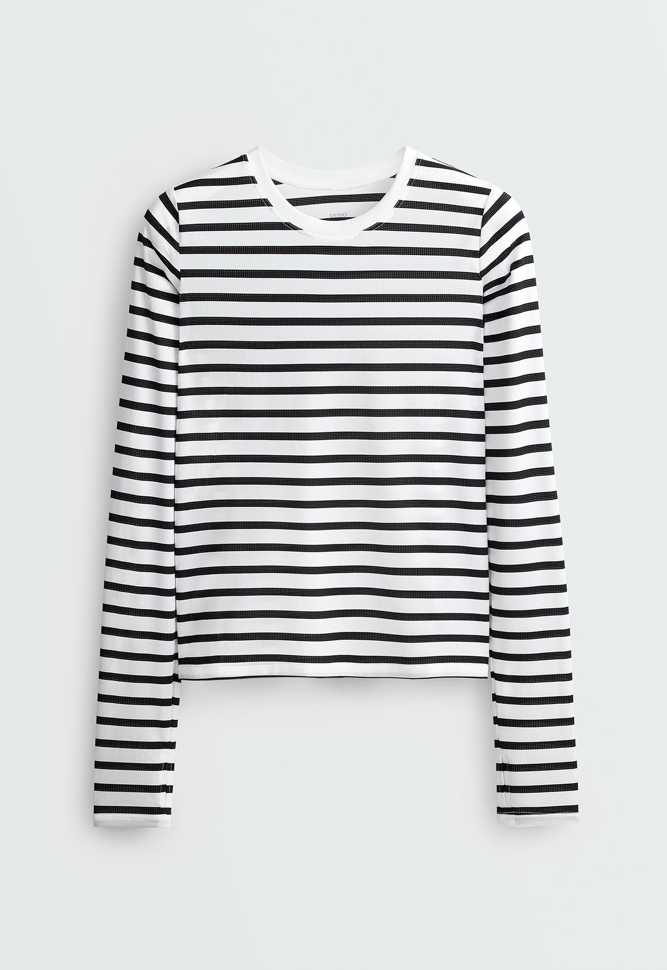 Striped long-sleeve technical T-shirt — BLACK