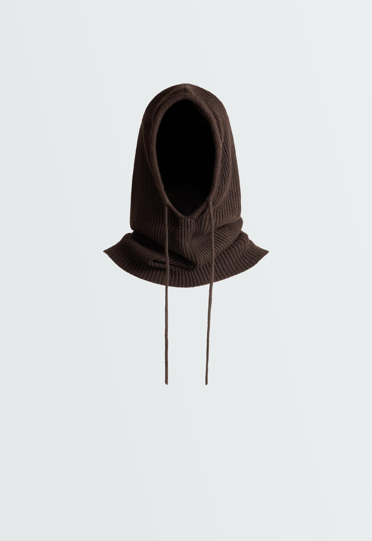 Rib knit balaclava — BROWN