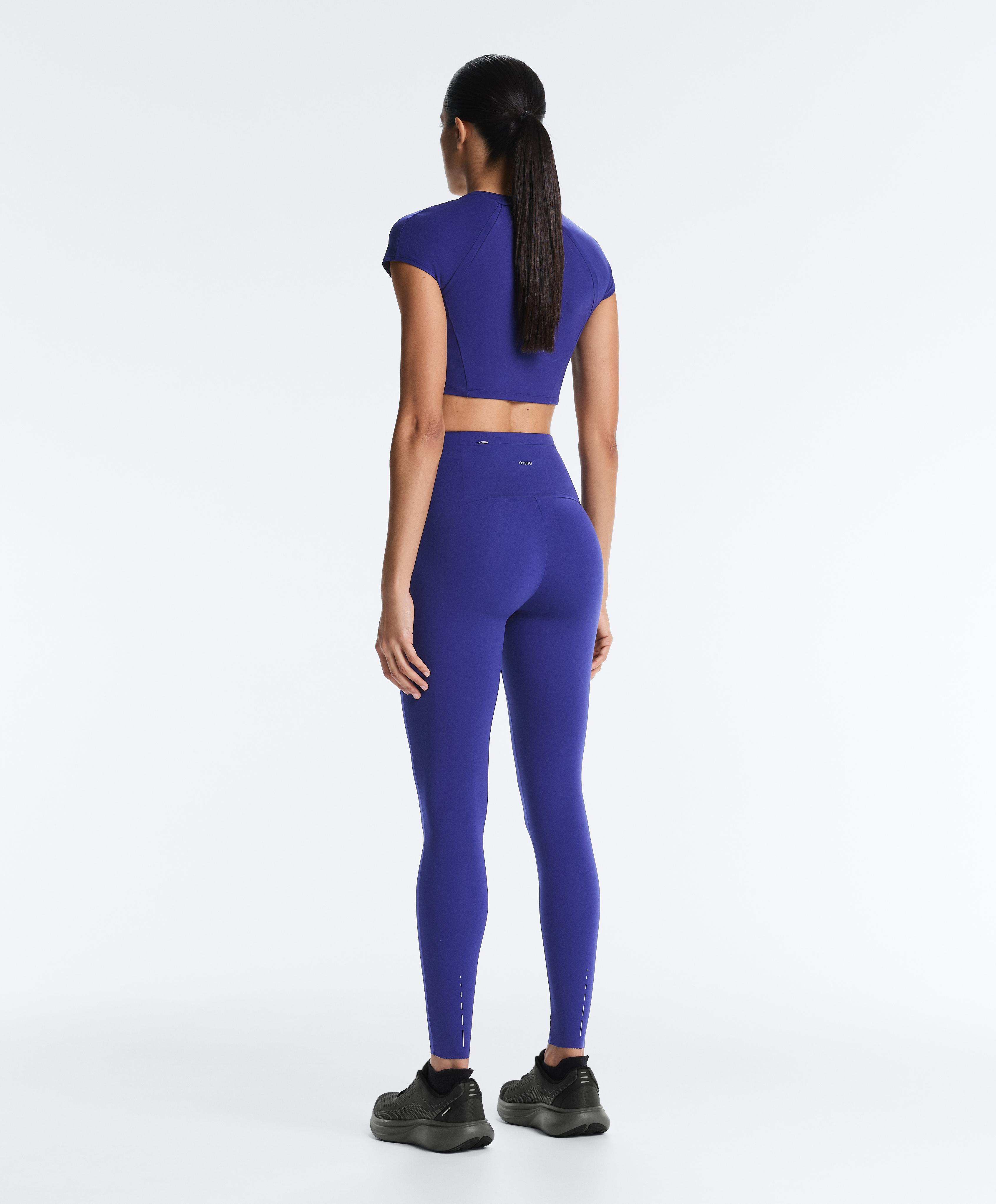 High rise Compressive reflective ankle-length leggings — COBALT