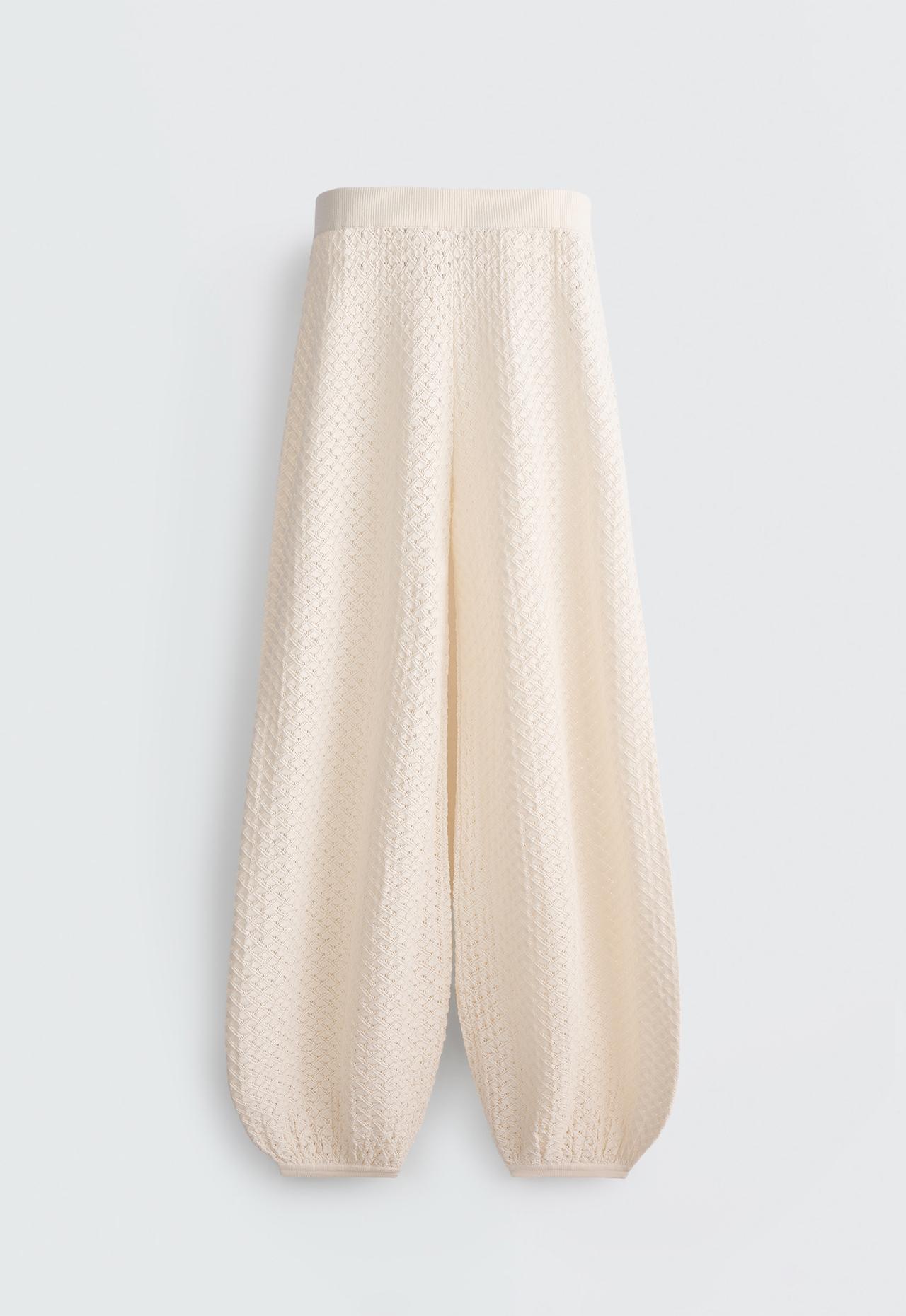 Knit crochet trousers — PALE ECRU