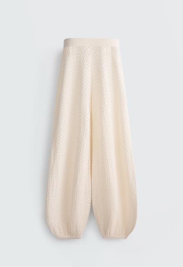 Knit crochet trousers — PALE ECRU 7