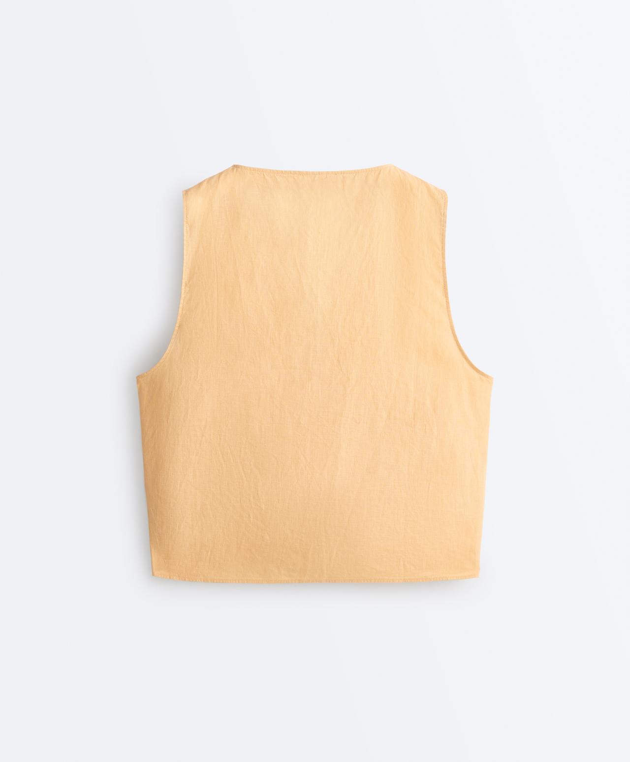 100% linen square neck crossover tie top — BURNT YELLOW