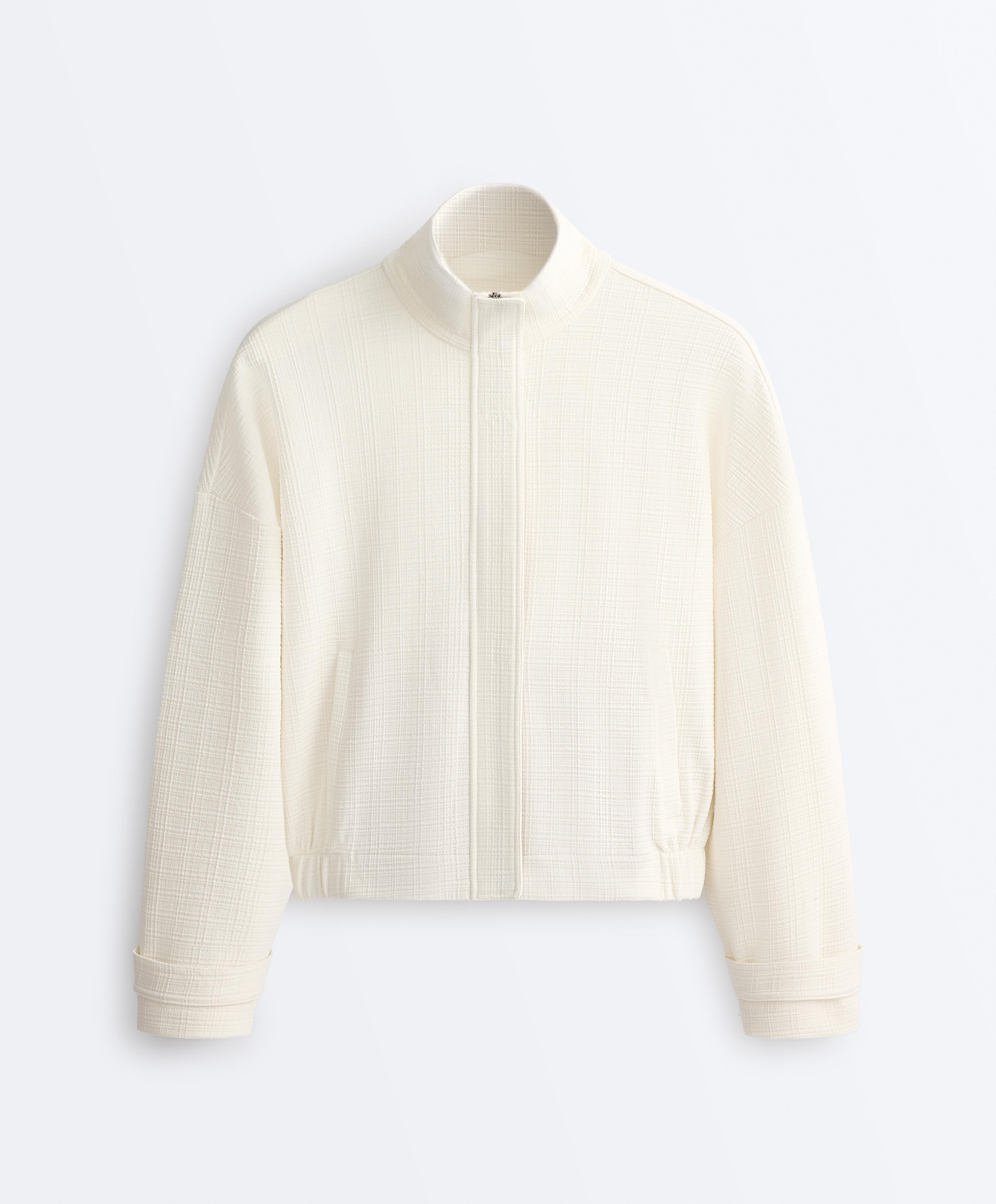 Cotton stripe texture cropped jacket