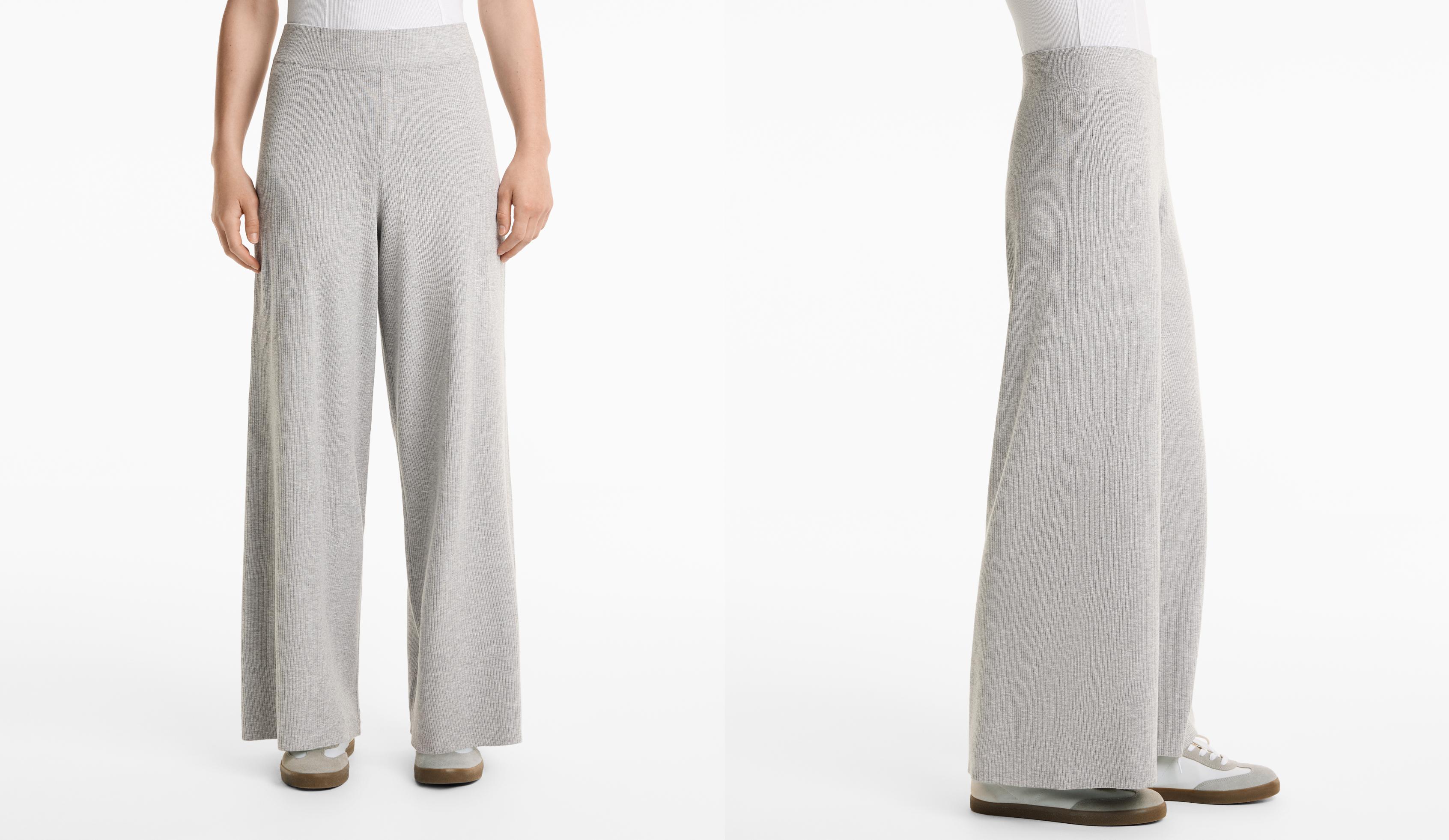 Wide-leg rib-knit trousers