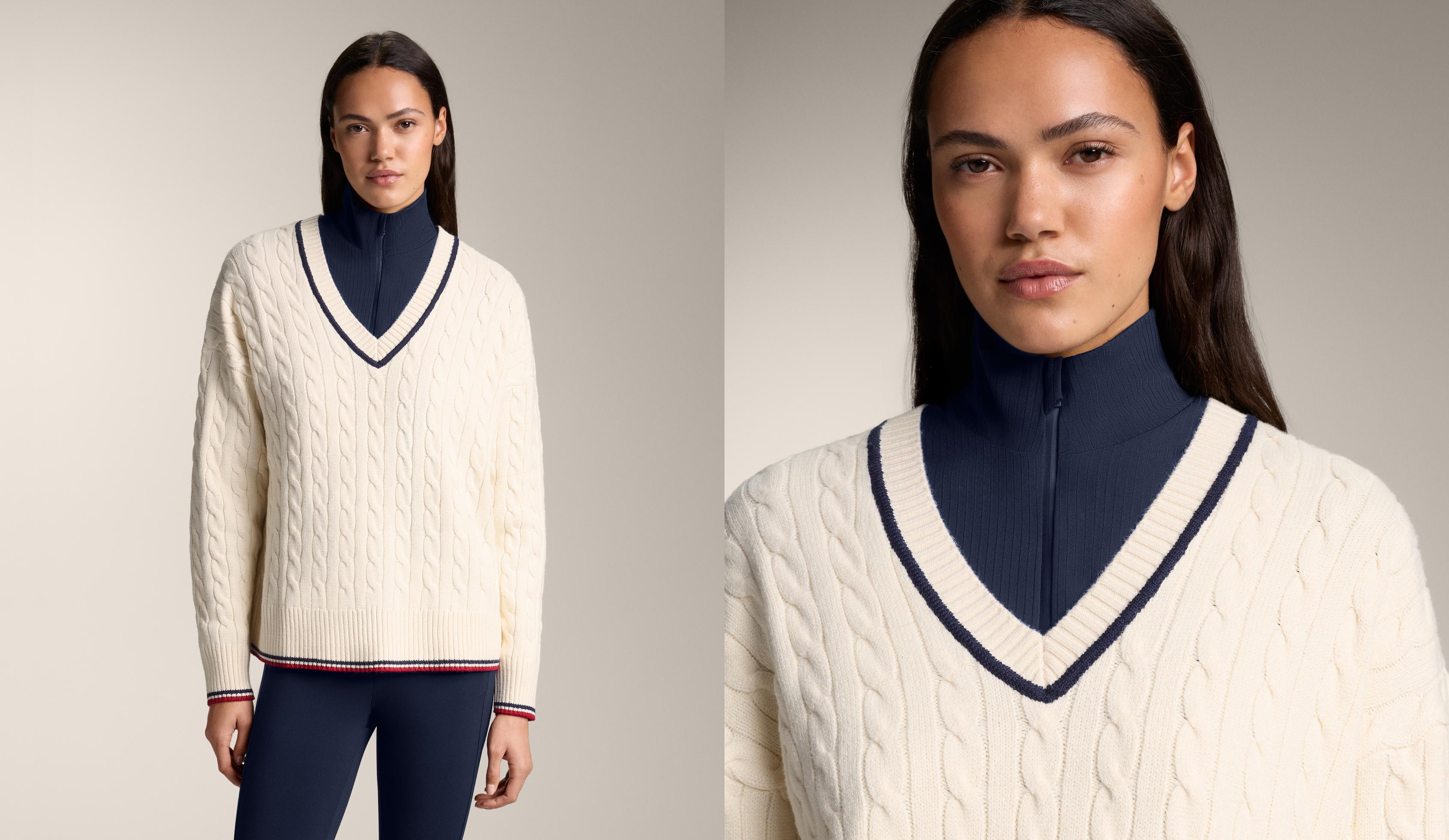 Pull en maille à col en V et mini-torsades