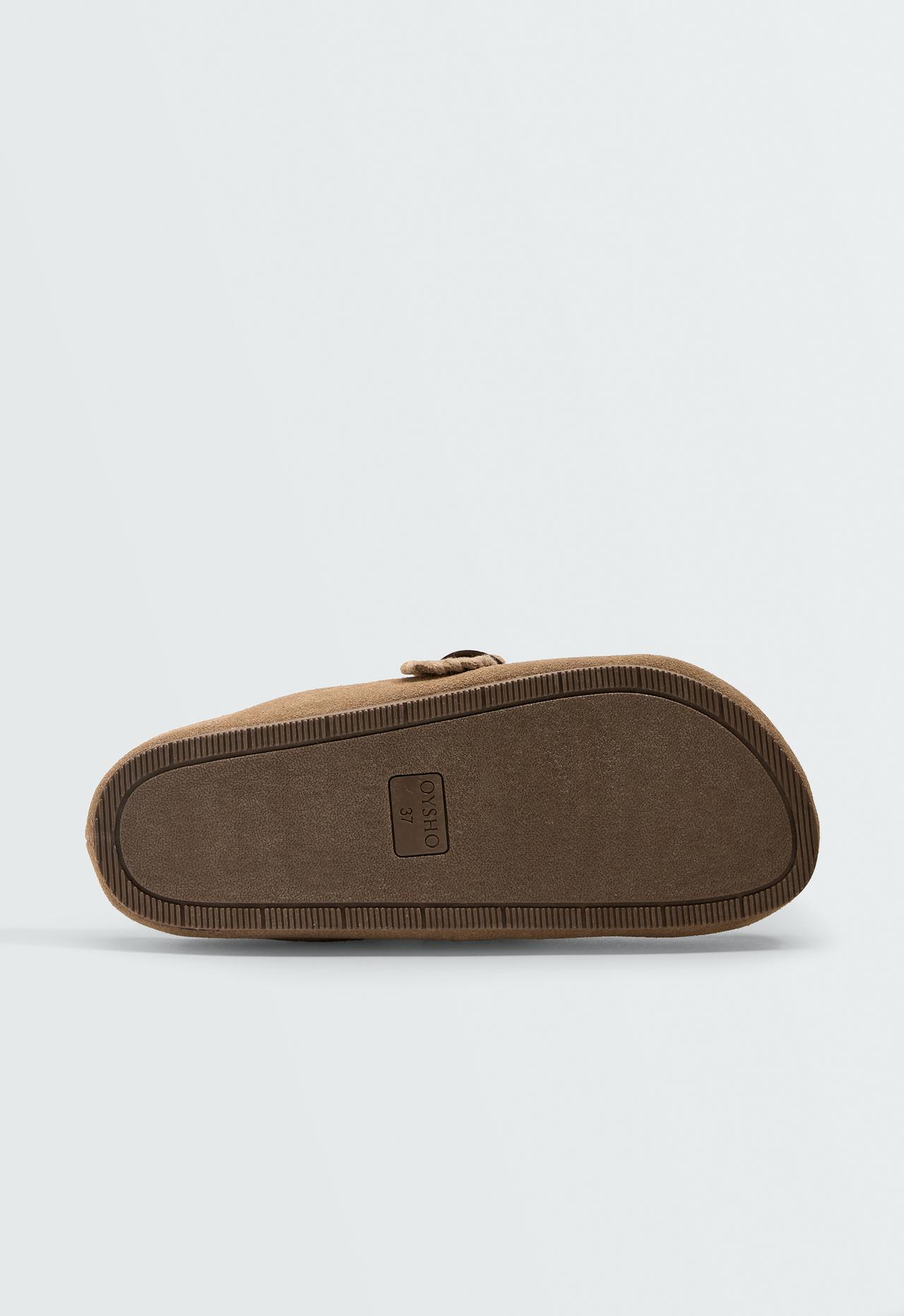 Buckled split-leather clog — SAND