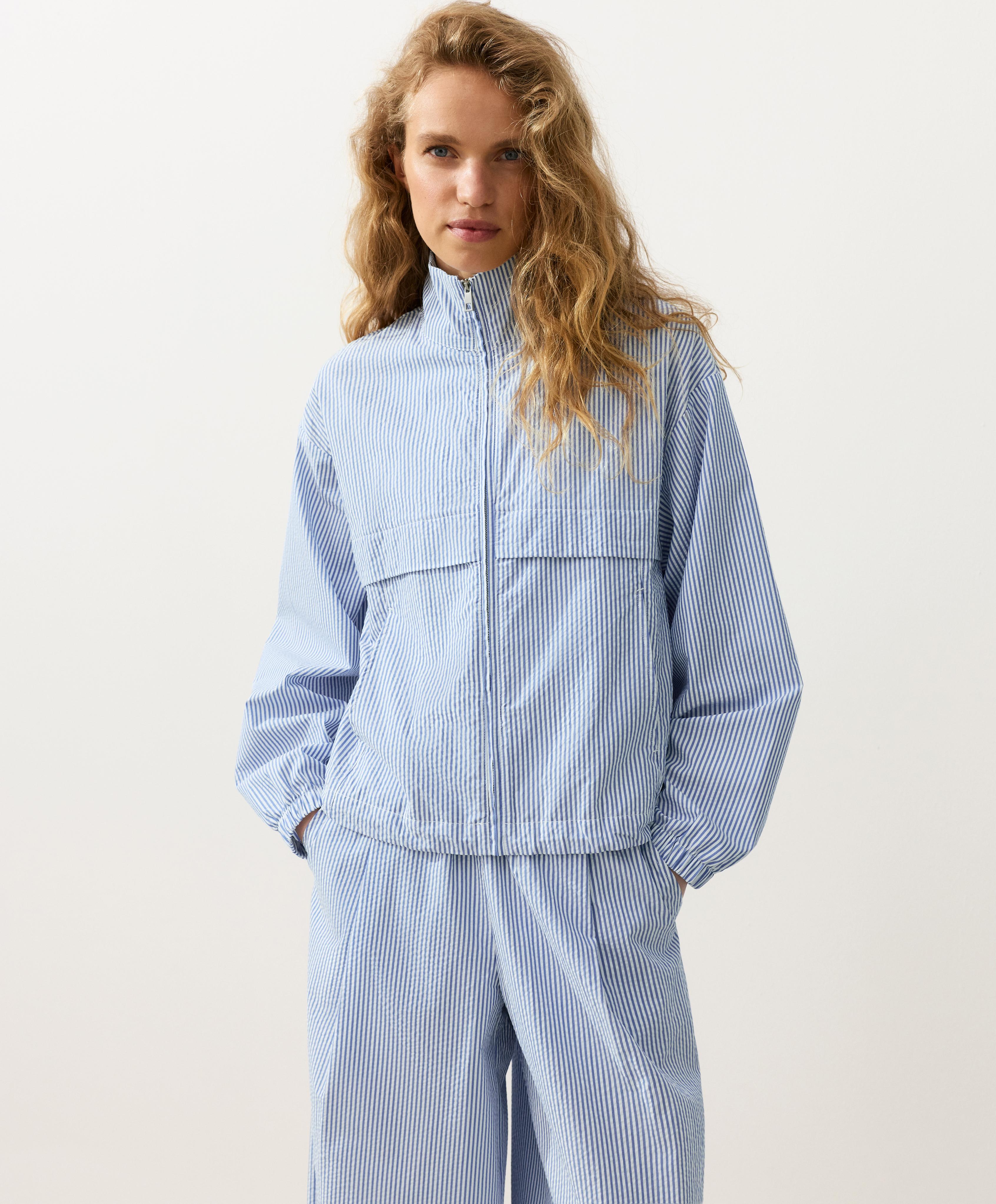 Cotton blend striped Track jacket — PALE BLUE